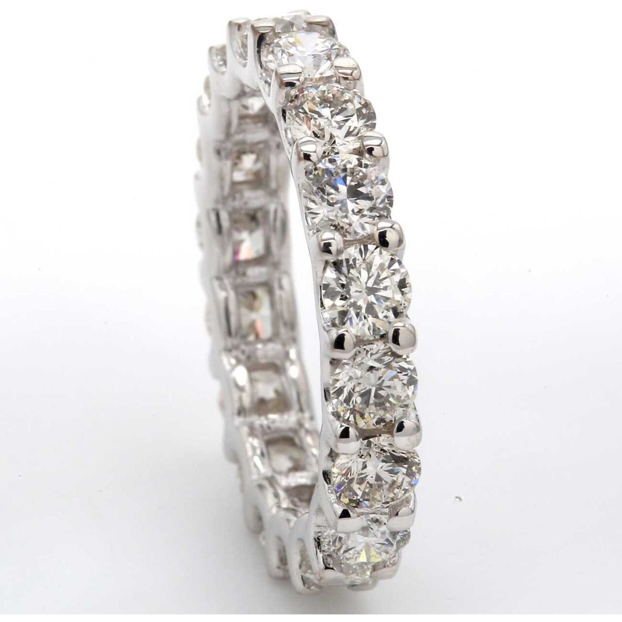 Ninacci 14K White Gold Eternity Band with Shared U-Prong Set Round Diamonds - 3.33 Carat Total Diamond Weight - Size 6.25
