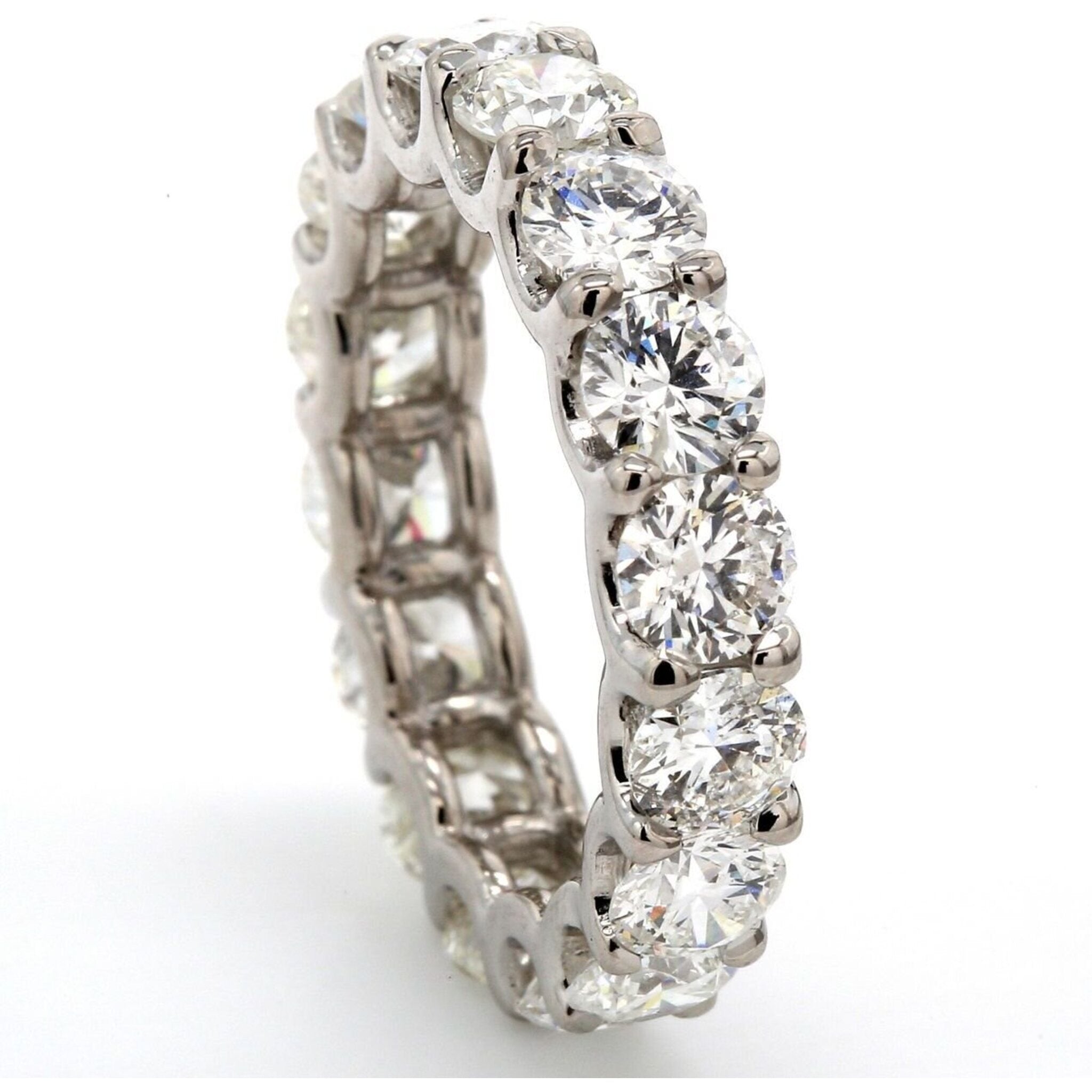 Ninacci 14K White Gold Eternity Band with Shared U-Prong Set Round Diamonds - 5.04 Carat Total Diamond Weight - Size 6.0