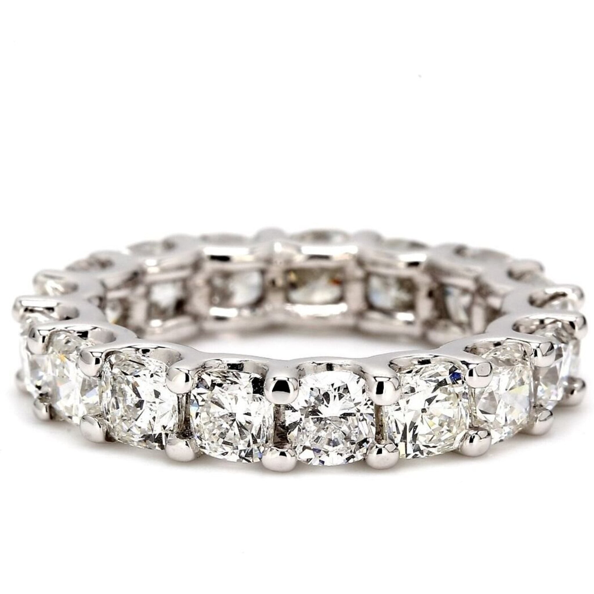 Ninacci 14K White Gold Eternity Band with U-Prong Set Cushion Cut Diamonds - 5.62 Carat Total Diamond Weight - Size 5.75