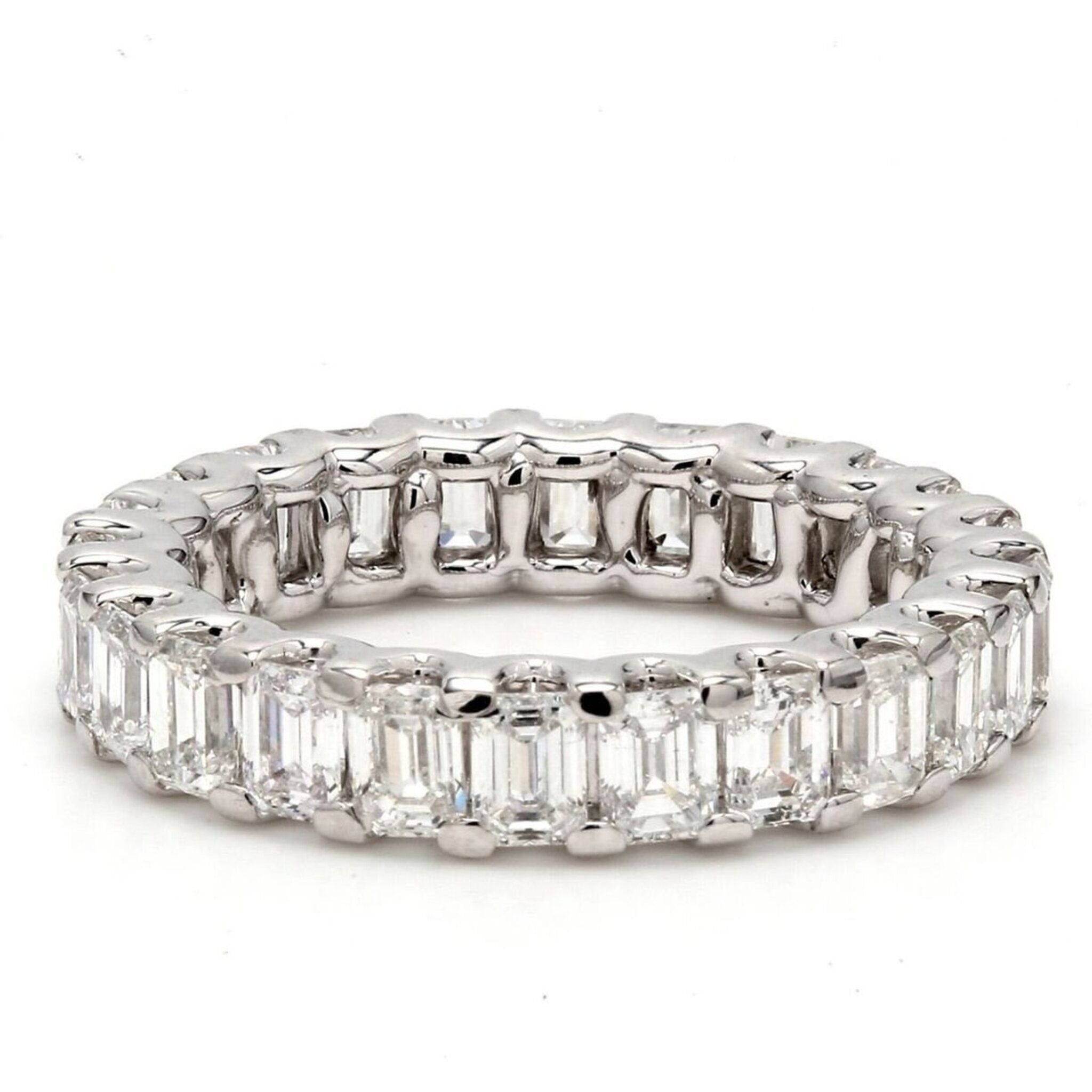 Ninacci 14K White Gold Eternity Band with U-prong Set Emerald Cut Diamonds - 3.91 Carat Total Diamond Weight - Size 6.5