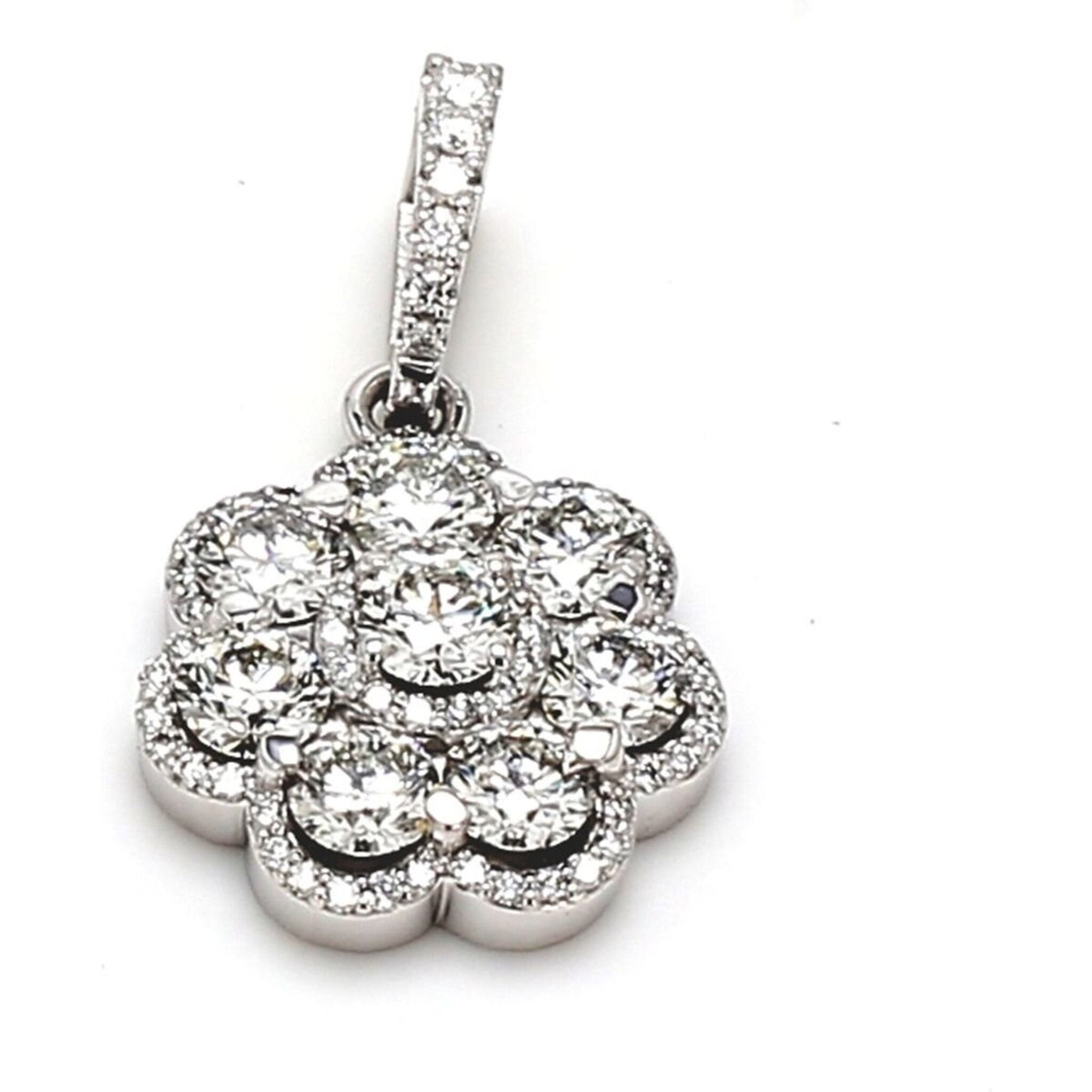 Ninacci 14K White Gold Flower Pendant with Halo Diamonds - 2.83 Carat Total Diamond Weight