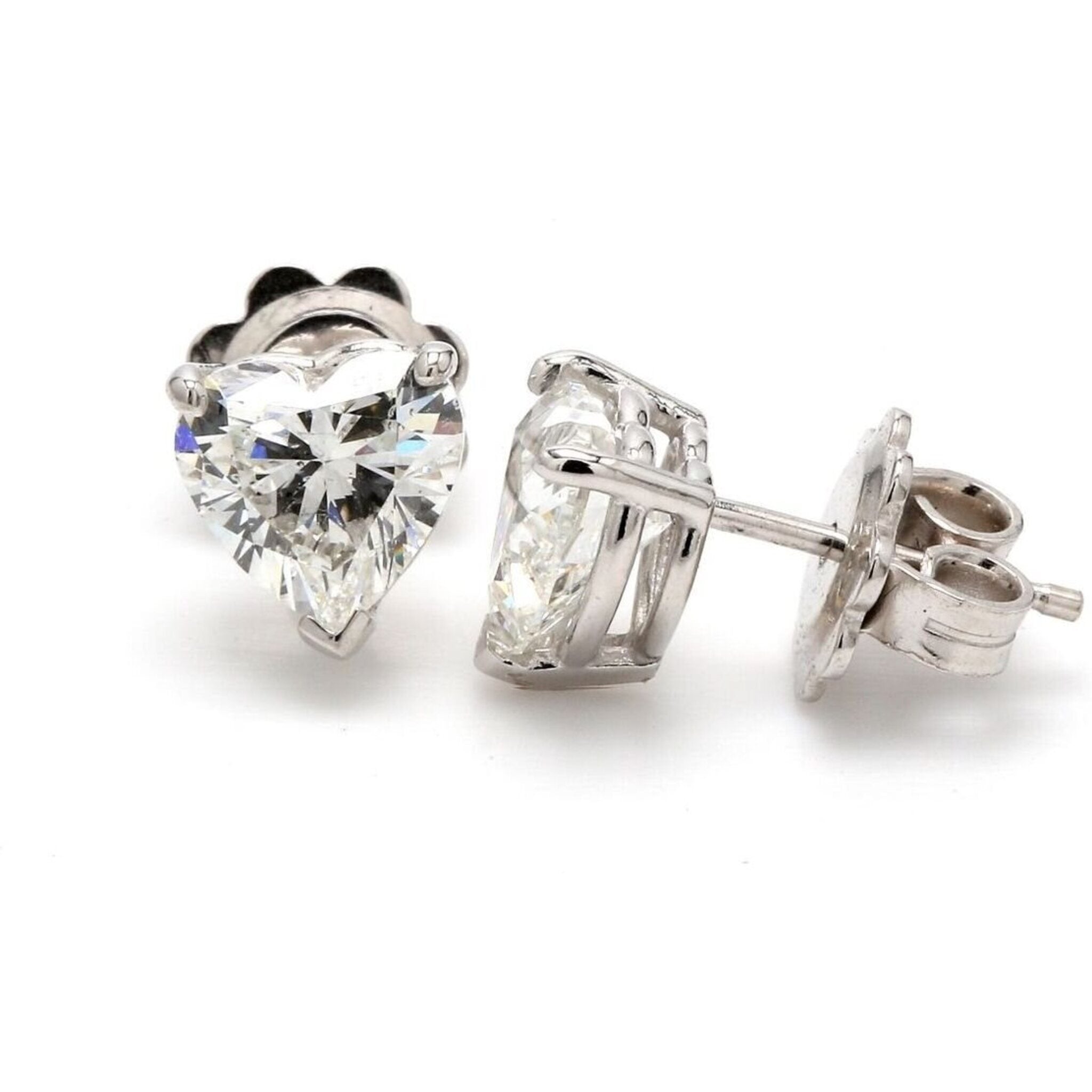 Ninacci 14K White Gold G/SI2 Heart Shape Diamond Push Back Stud Earrings - 2.03 Carats Total Weight