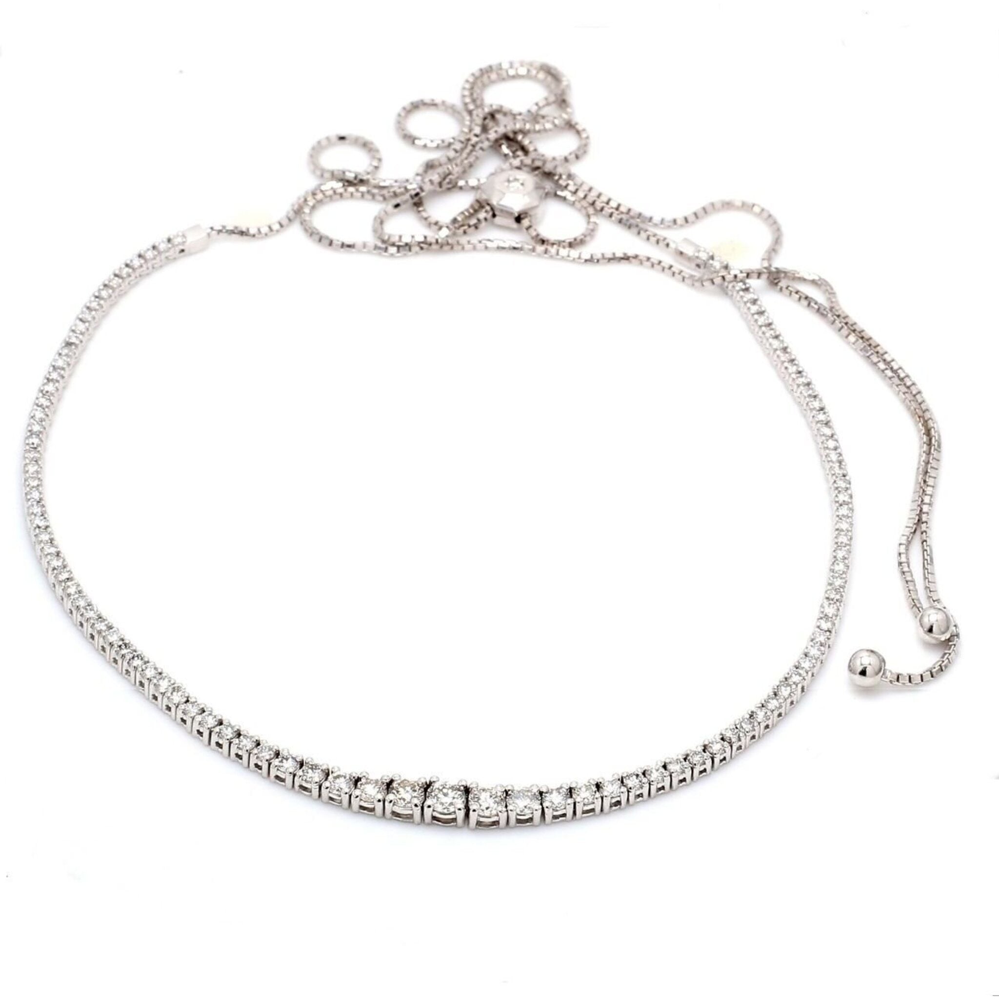 Ninacci 14K White Gold Graduated Expandable Riviera Diamond Necklace - 3.40 Carat Total Diamond Weight