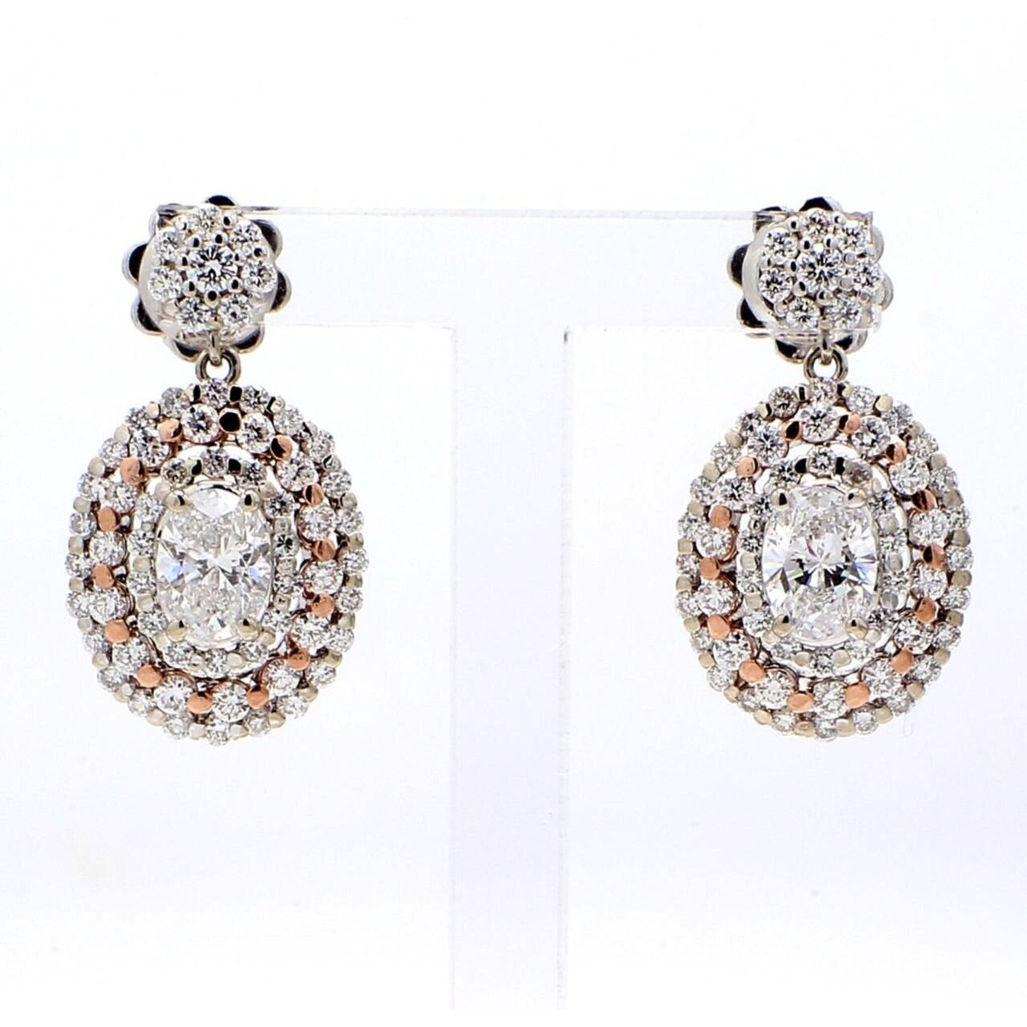 Ninacci 14K White Gold Halo Dangling Earrings with 2.50 Carat Total Diamond Weight Diamonds
