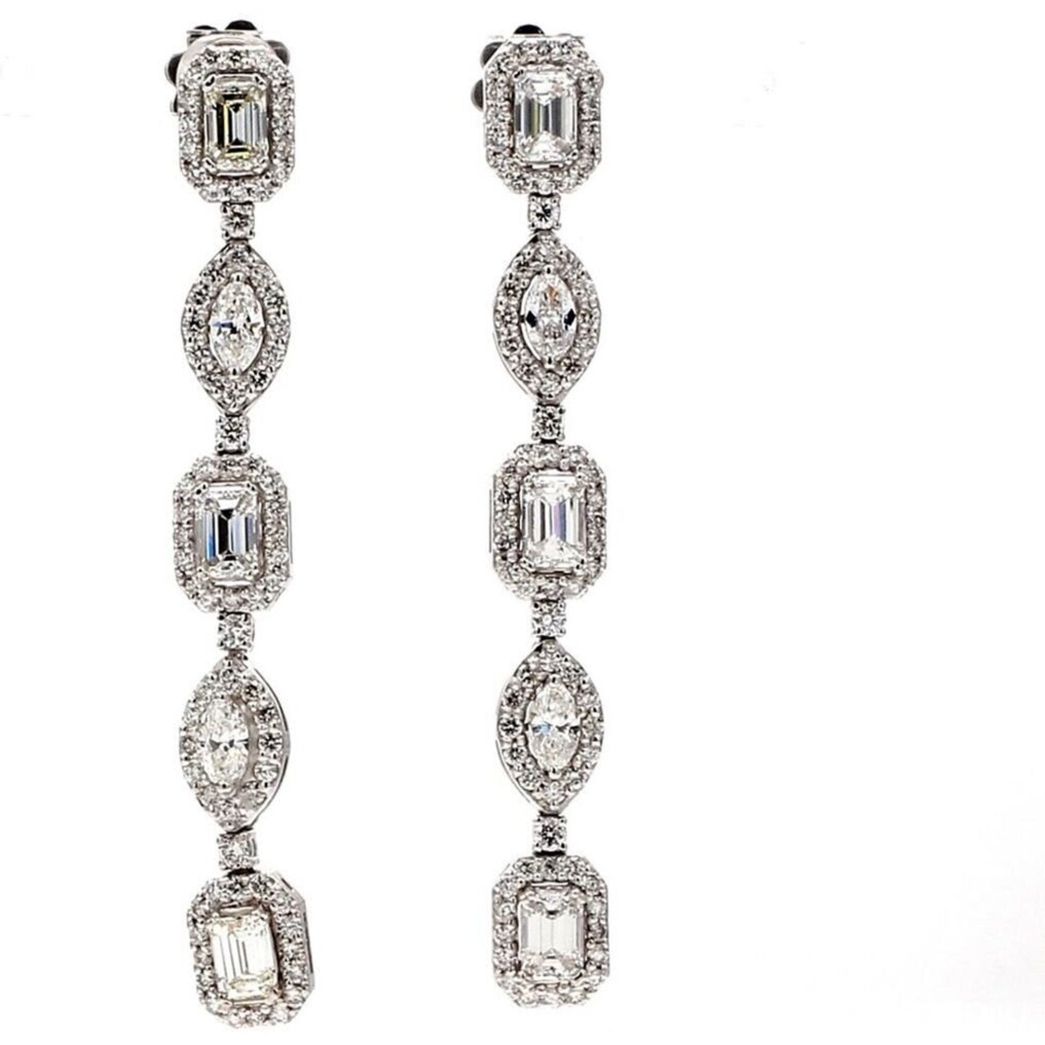 Ninacci 14K White Gold Halo Dangling Earrings with D3.76 Carat Total Diamond Weight Diamonds