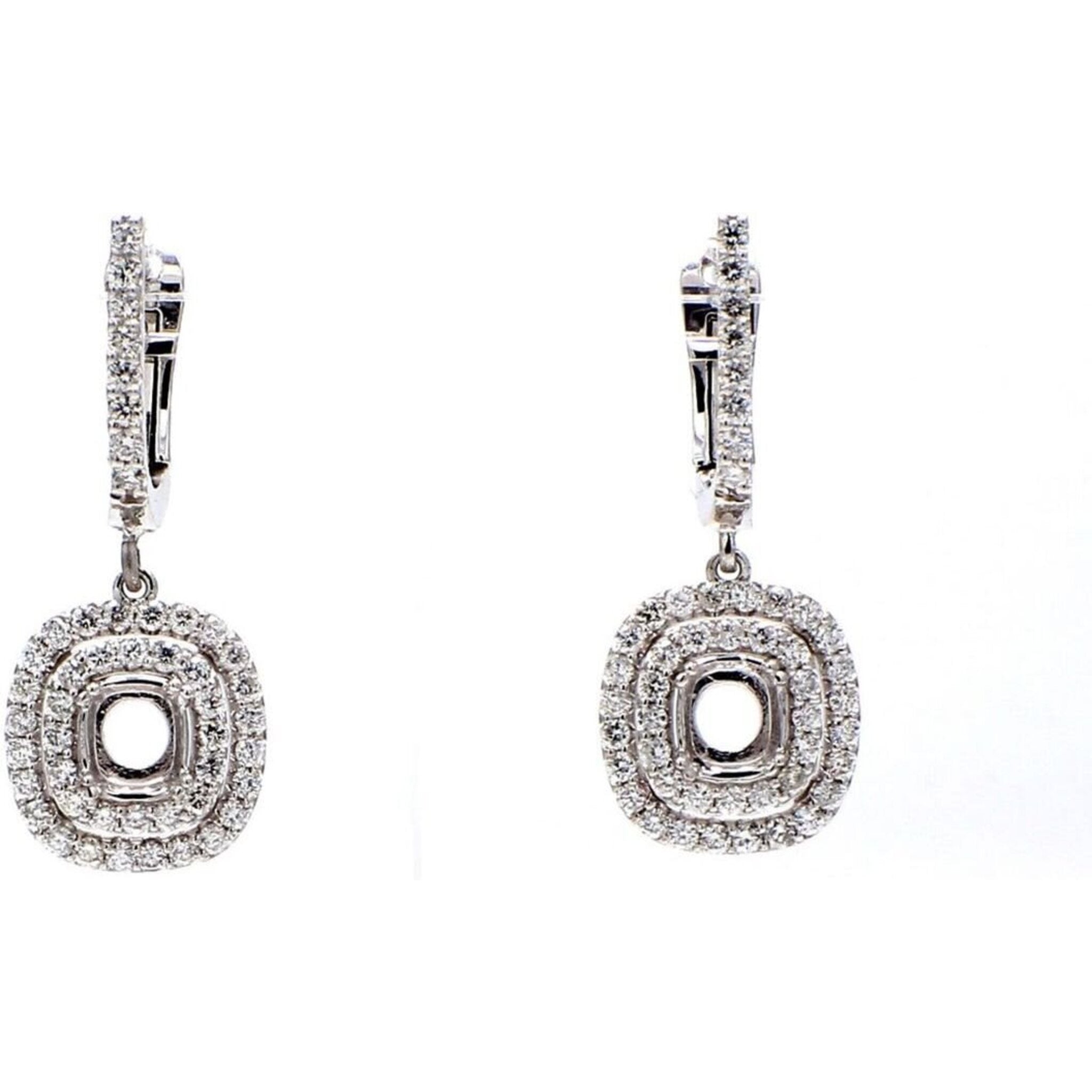 Ninacci 14K White Gold Halo Dangling Earrings with Prong Set Round Diamonds - 1.45 Carat Total Diamond Weight