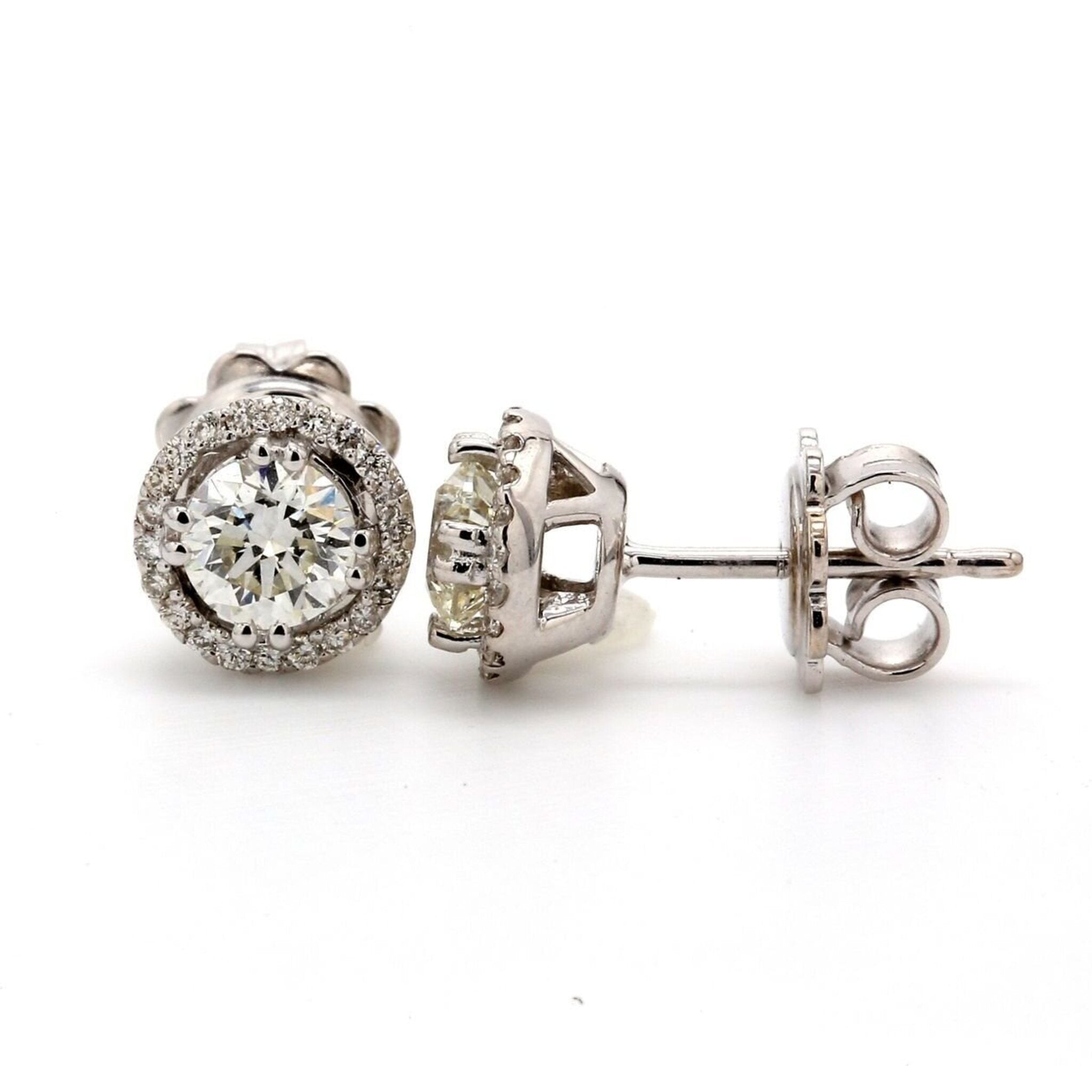 Ninacci 14K White Gold Halo Diamond Stud Earrings - 0.45 Carat Total Diamond Weight