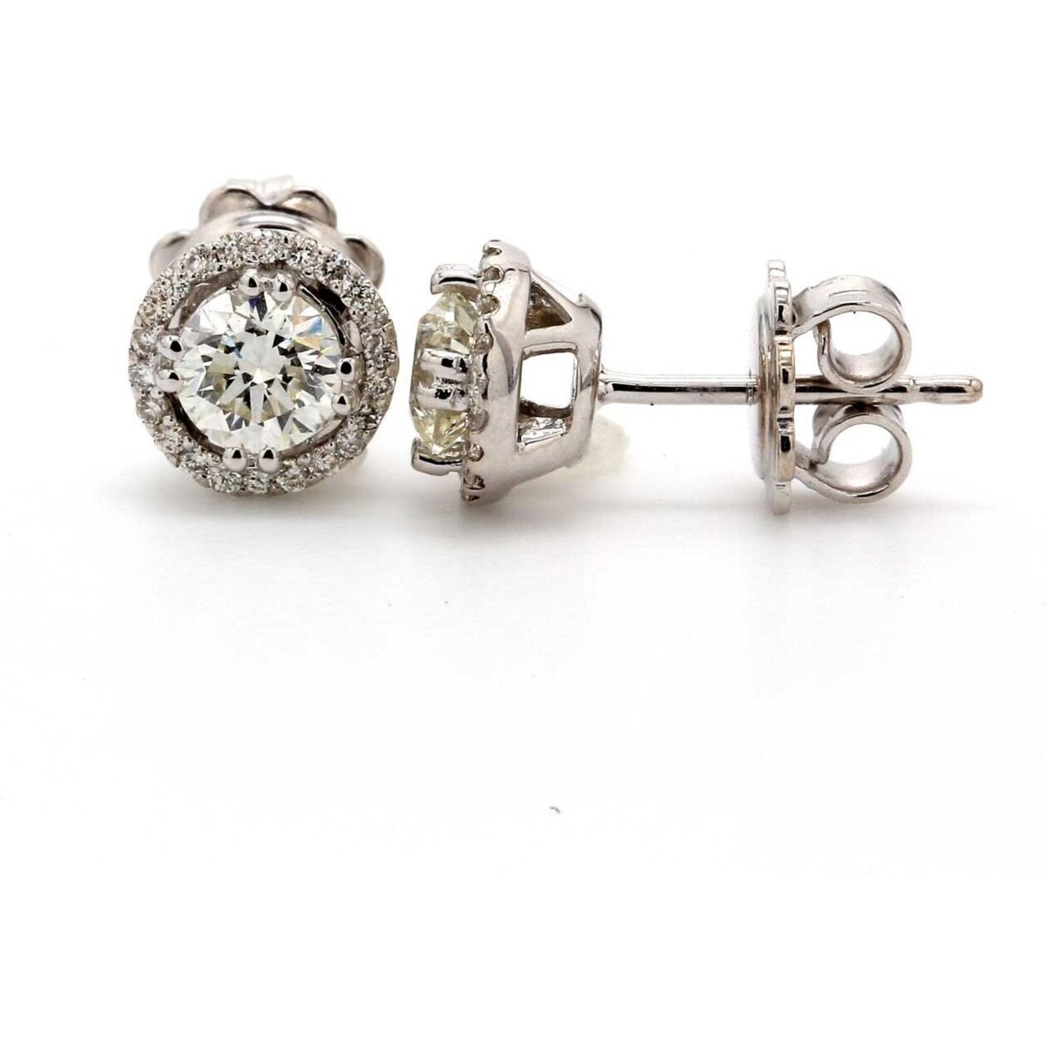 Ninacci 14K White Gold Halo Push Back Stud Earrings with 0.97 Carat Total Diamond Weight Diamonds