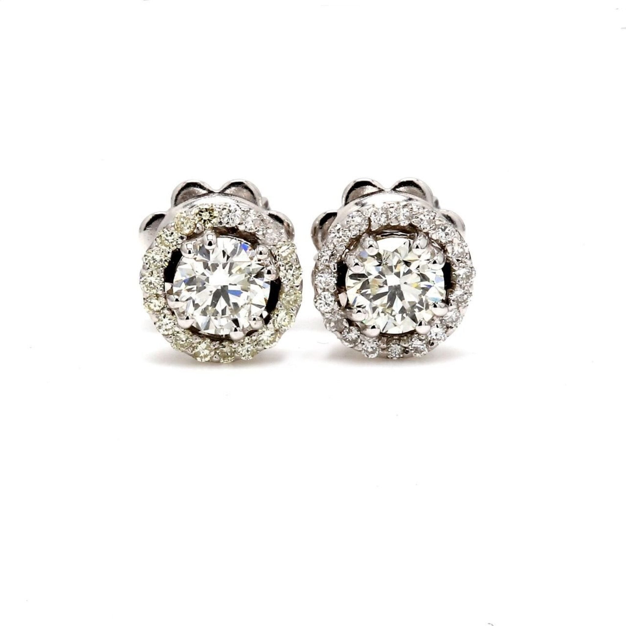 Ninacci 14K White Gold Halo Push Back Stud Earrings with Prong-Set Round Diamonds - 0.83 Carat Total Diamond Weight