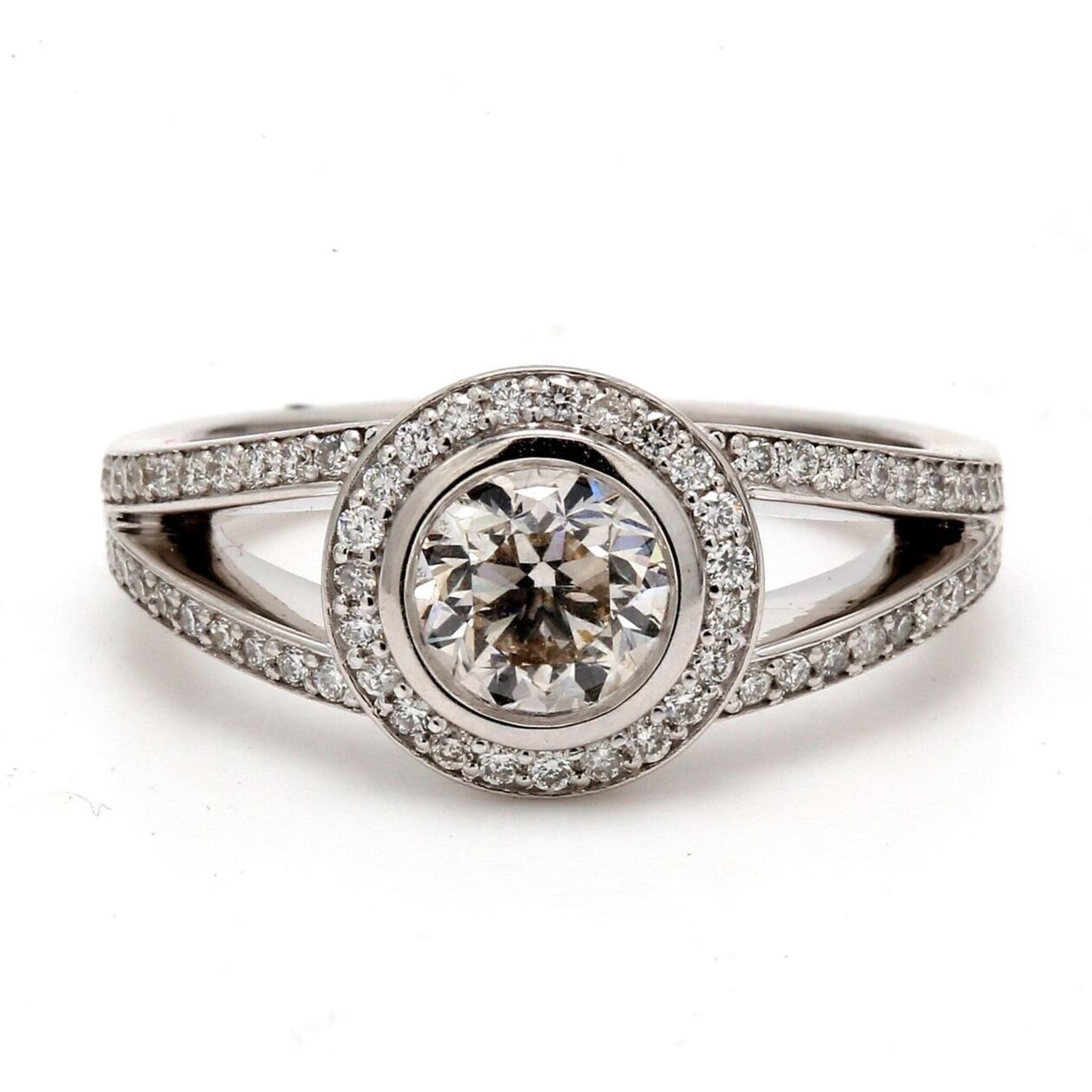 Ninacci 14K White Gold Halo Ring with 1.42 Carat Total Diamond Weight - Size 8