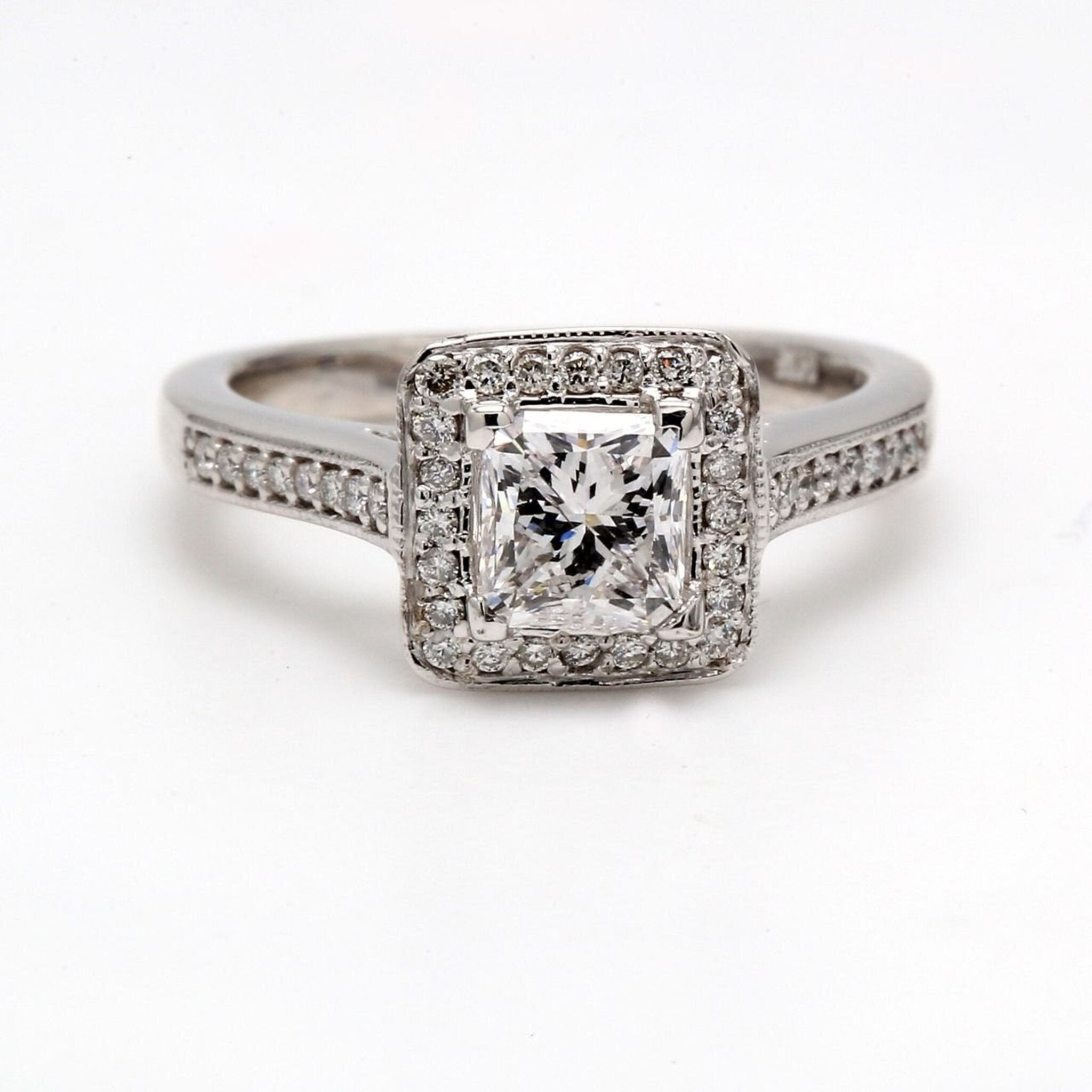 Ninacci 14K White Gold Halo Ring with GIA Certified Radiant Cut Diamond - 1.50 Carat Total Diamond Weight - Size 6.25