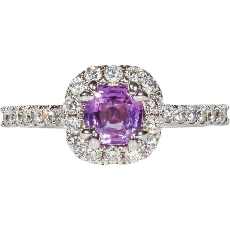 Ninacci 14K White Gold Halo Ring with Pink Sapphire and Diamond Halo - 1.00 Carats Total Gem Weight