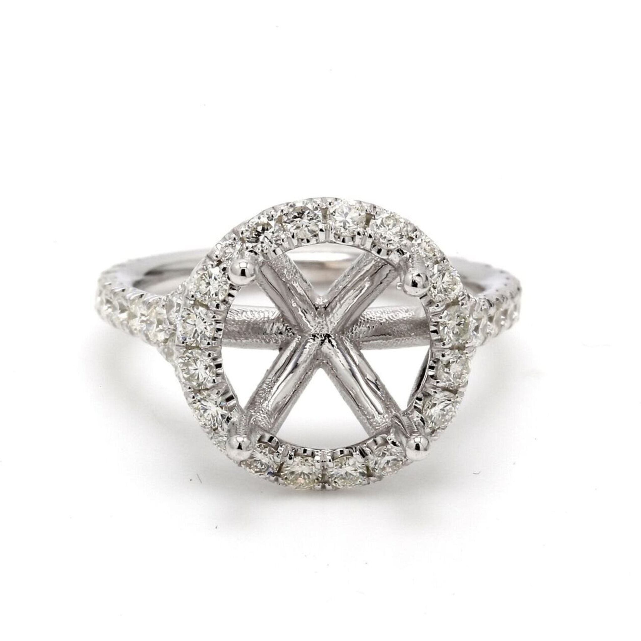 Ninacci 14K White Gold Halo Semi-Mount Engagement Ring with Prong Set Round Diamonds - 0.88 Carat Total Diamond Weight - Size 5