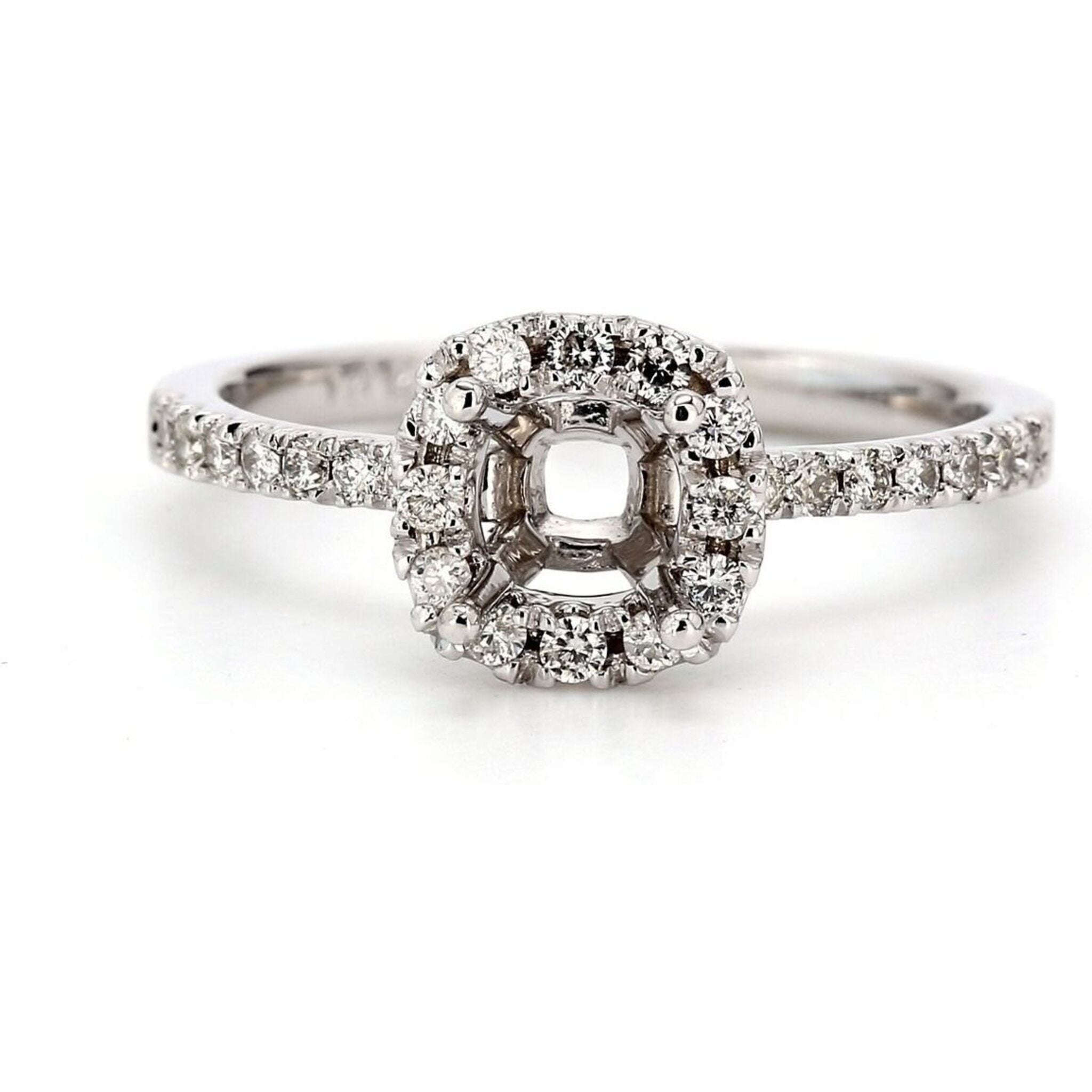 Ninacci 14K White Gold Halo Semi-Mount Ring with 0.30 Carats Round Diamonds - Symbol of Timeless Romance - Size 6.25