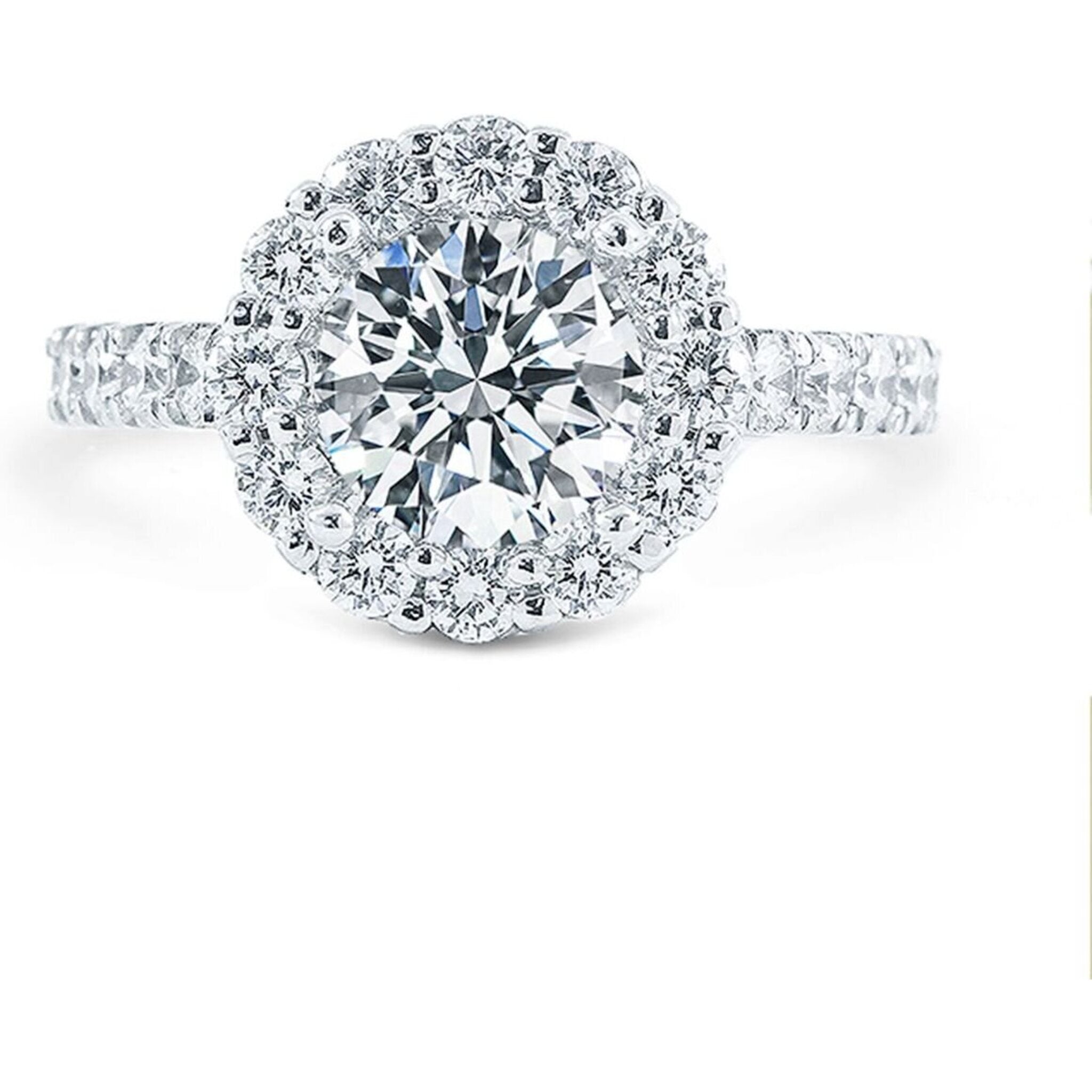 Ninacci 14K White Gold Halo Semi-Mount Ring with 1.09 Carats Round Diamonds