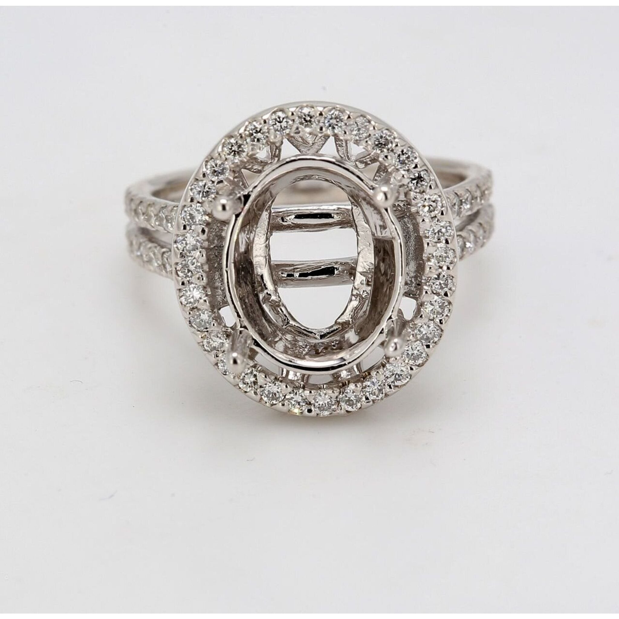 Ninacci 14K White Gold Halo Semi-Mount Ring with Prong Set Round Diamonds - 0.60 Carat Total Diamond Weight
