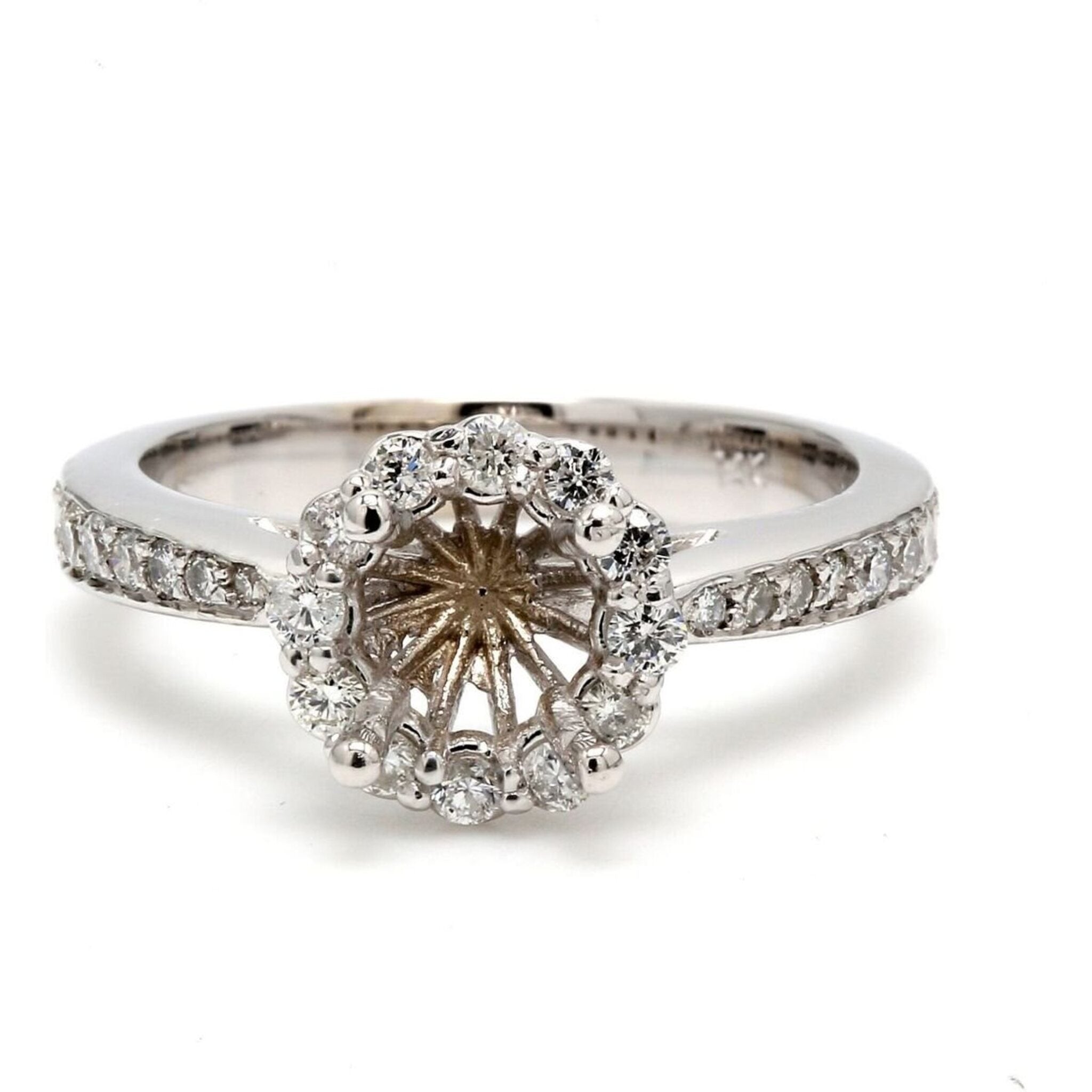 Ninacci 14K White Gold Halo Semi-Mount Ring with Shared Prong Set Round Diamonds - 0.46 Carat Total Diamond Weight - Size 5.75