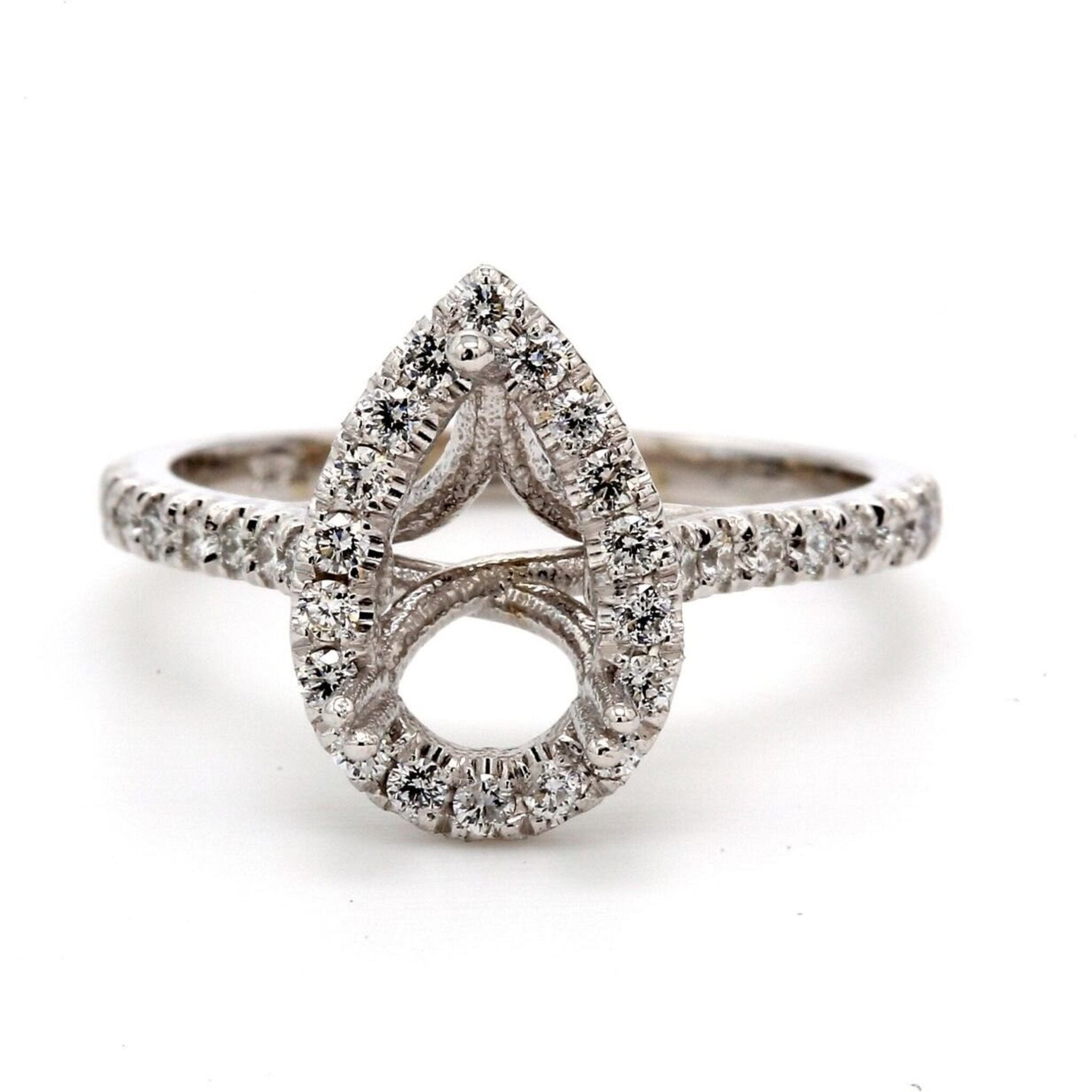 Ninacci 14K White Gold Halo Semi-Mount Ring with U-Prong Set Round Diamonds - 0.41 Carat Total Diamond Weight - Size 6.5