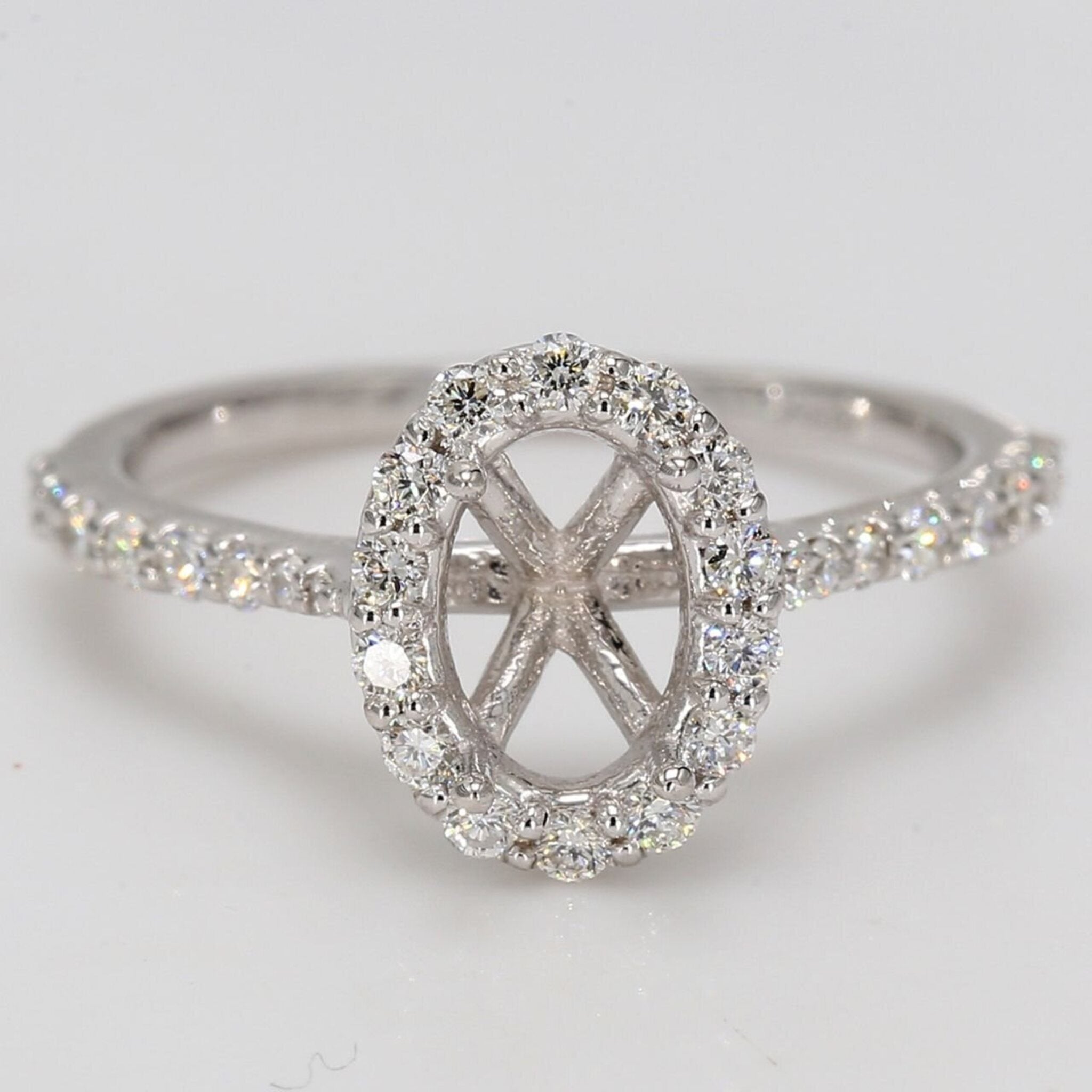 Ninacci 14K White Gold Halo Semi-Mount Ring with U-Prong Set Round Diamonds - 0.44 Carat Total Diamond Weight