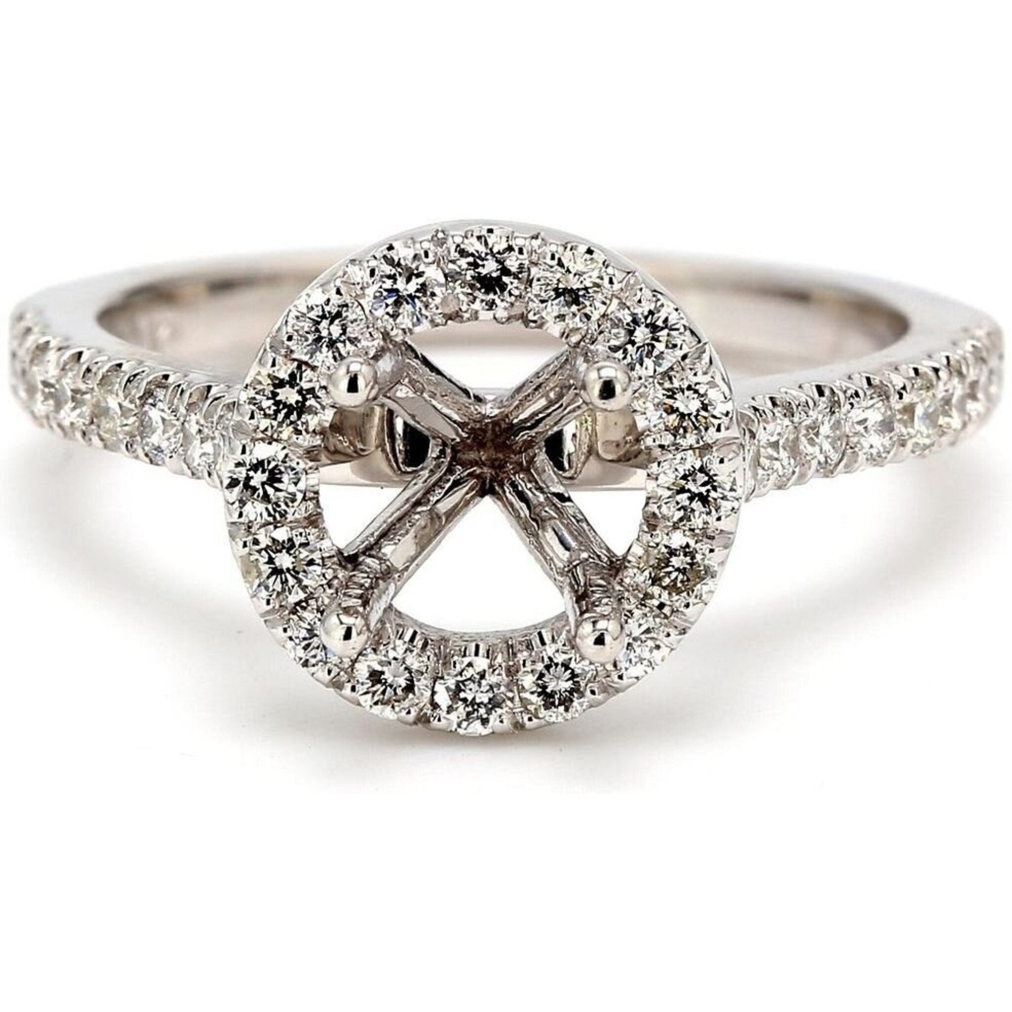 Ninacci 14K White Gold Halo Semi-Mount Ring with U-Prong Set Round Diamonds - 0.46 Carat Total Diamond Weight - Size 6