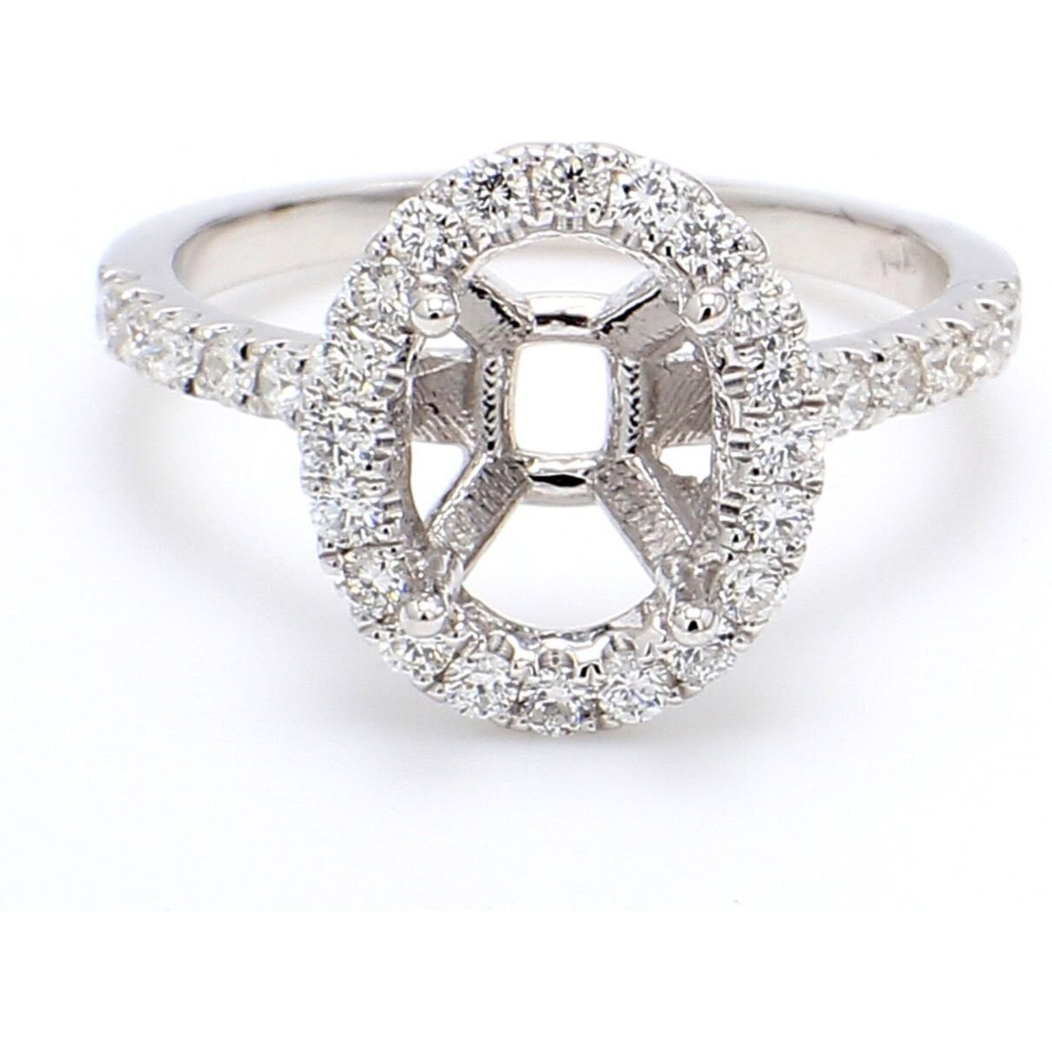 Ninacci 14K White Gold Halo Semi-Mount Ring with U-Prong Set Round Diamonds - 0.53 Carat Total Diamond Weight - Size 6.0