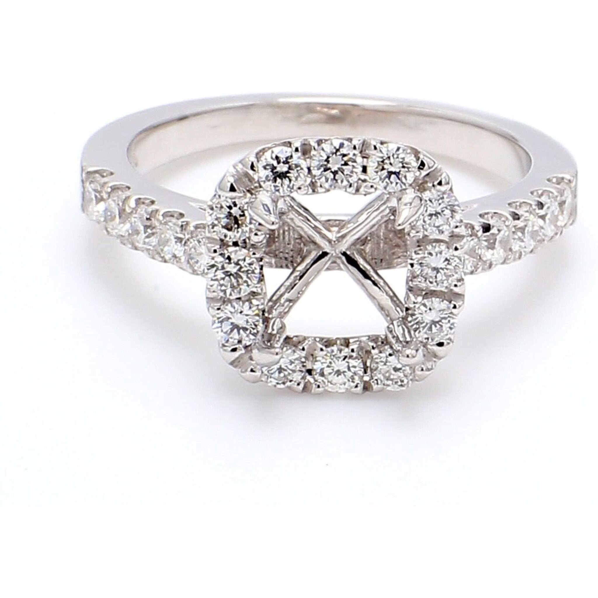 Ninacci 14K White Gold Halo Semi-Mount Ring with U-Prong Set Round Diamonds - 0.62 Carat Total Diamond Weight - Size 5.75