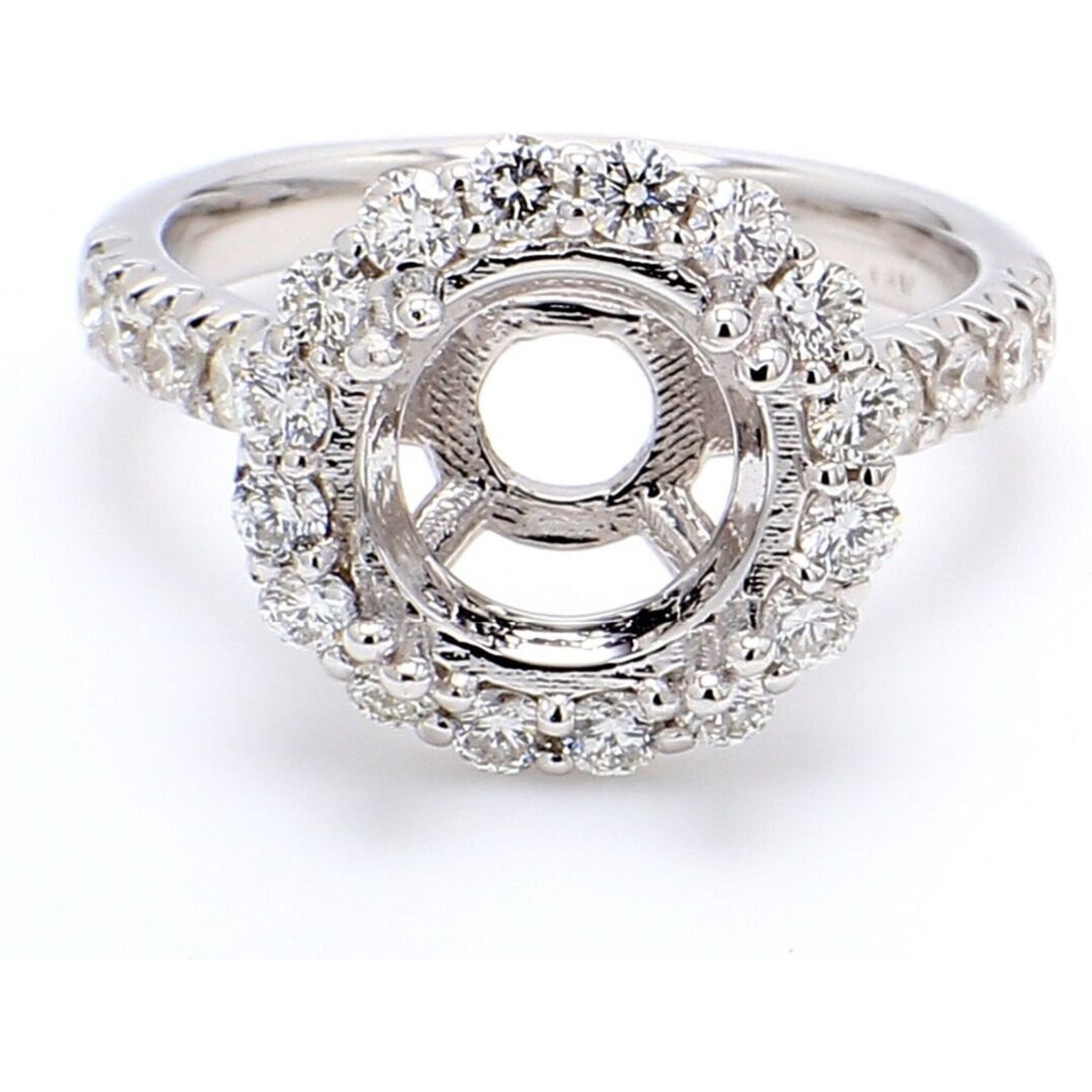 Ninacci 14K White Gold Halo Semi-Mount Ring with U-Prong Set Round Diamonds - 0.82 Carat Total Diamond Weight - Size 5.75