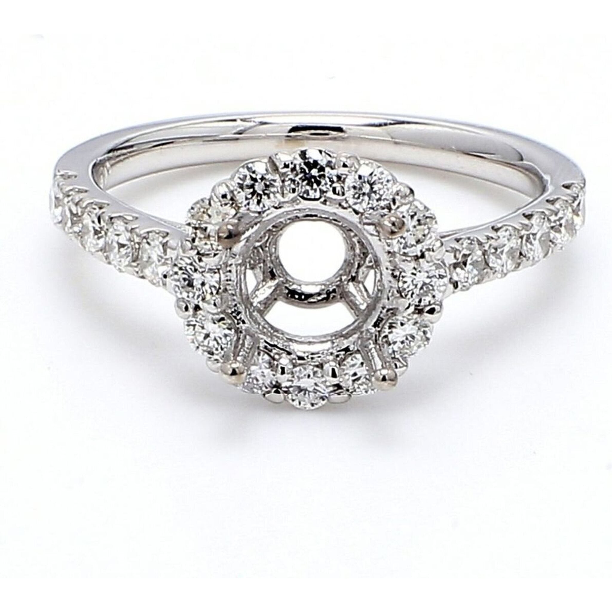Ninacci 14K White Gold Halo Semi-Mount with Shared Prong Set Round Diamonds - 0.64 Carat Total Diamond Weight - Size 6.5