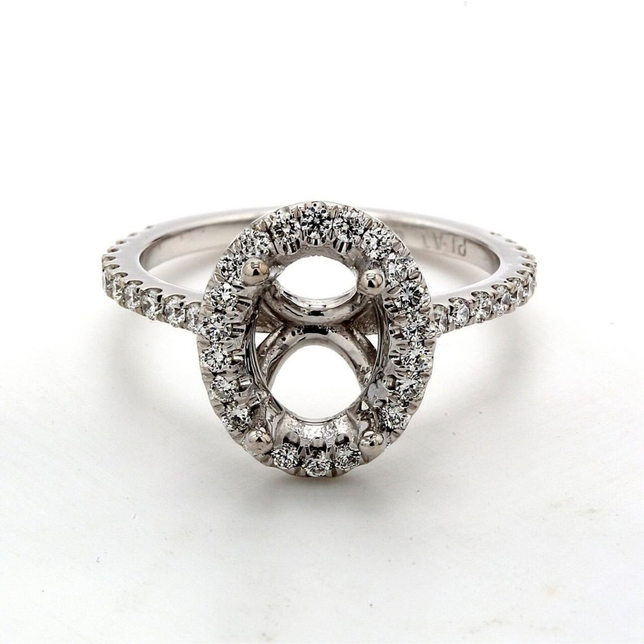 Ninacci 14K White Gold Halo Semi-Mount with U-Prong Set Round Diamonds - 0.41 Carat Total Diamond Weight - Size 6.75