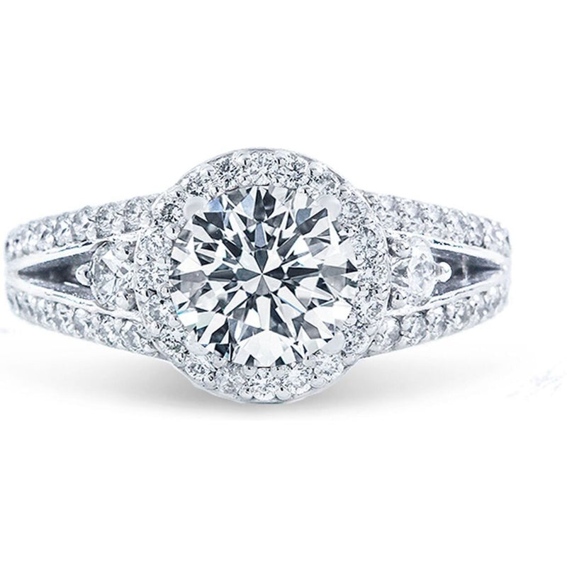 Ninacci 14K White Gold Halo Split-Shank Semi-Mount Engagement Ring with 1.16 Carats Diamonds