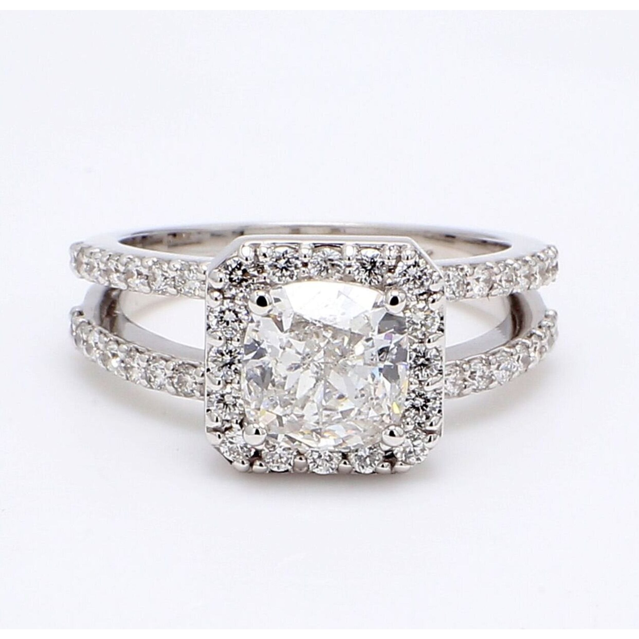 Ninacci 14K White Gold Halo Split-Shank Semi-Mount Engagement Ring with Pre-Set Round Diamonds - 0.89 Carat Total Diamond Weight - Size 6.0