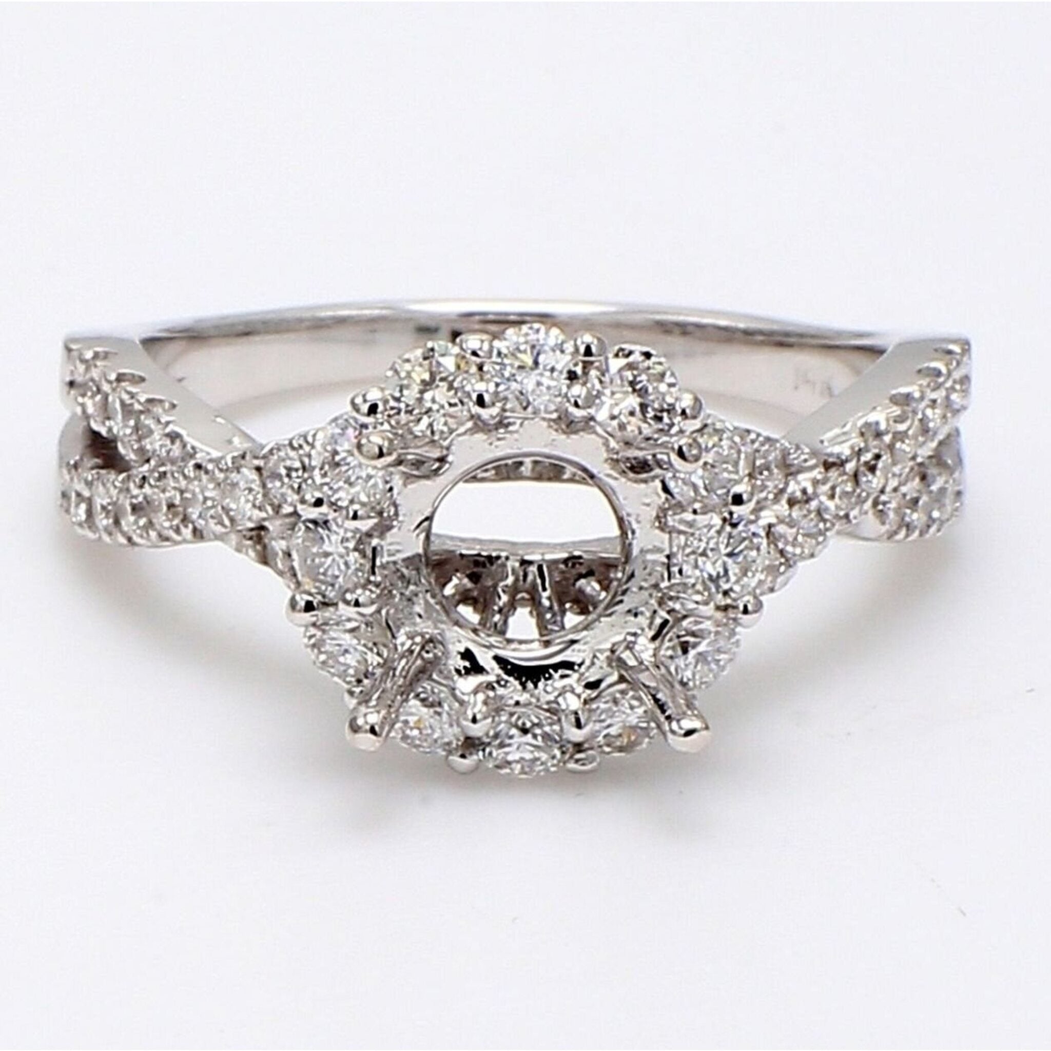 Ninacci 14K White Gold Halo Split-Shank Semi-Mount Ring with 0.72 Carats Round Diamonds - Size 5.75