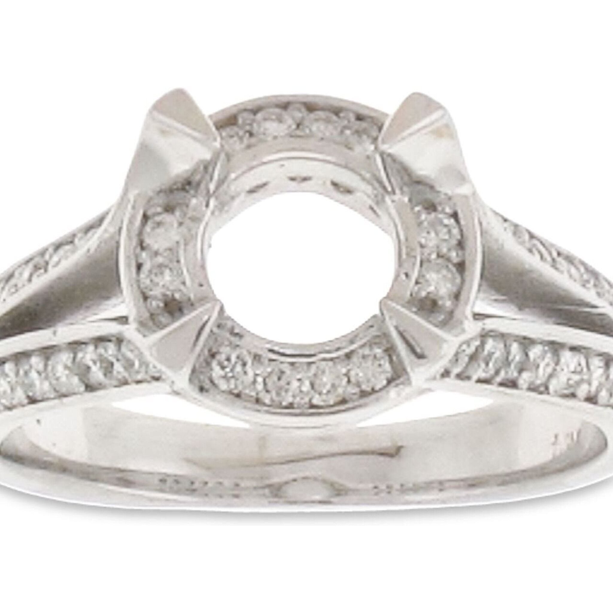 Ninacci 14K White Gold Halo Split Shank Semi-Mount Ring with Pave Set Round Diamonds - 0.59 Carat Total Diamond Weight