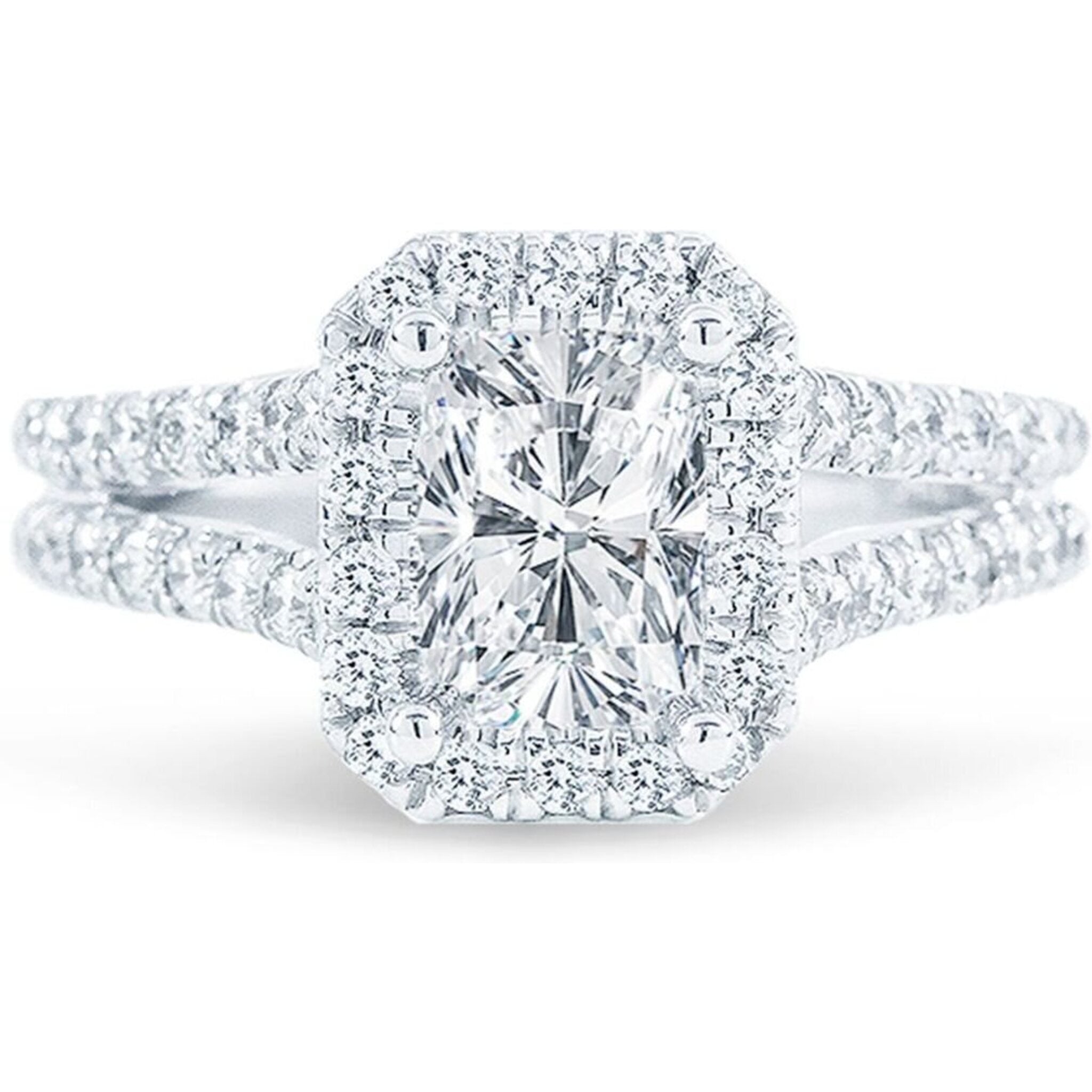 Ninacci 14K White Gold Halo Split-Shank Semi-Mount Ring with U-Prong Set Round Diamonds - 0.60 Carat Total Diamond Weight