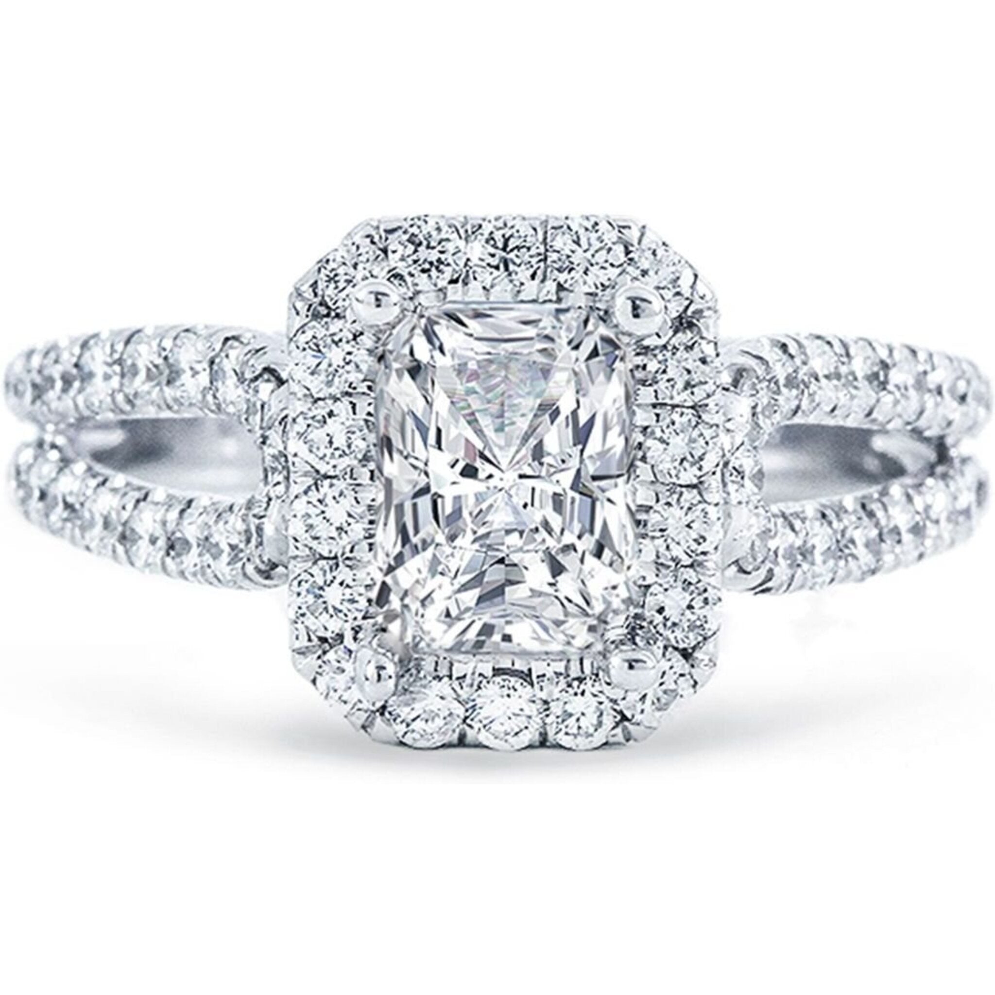 Ninacci 14K White Gold Halo Split-Shank Semi-Mount Ring with U-Prong Set Round Diamonds - 0.79 Carat Total Diamond Weight