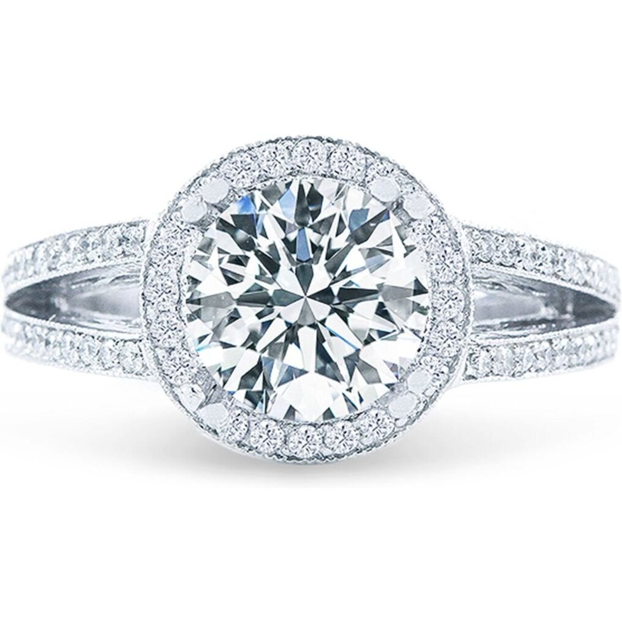 Ninacci 14K White Gold Halo Split-Shank Semi-Mount with Round Diamonds - 0.38 Carat Total Diamond Weight