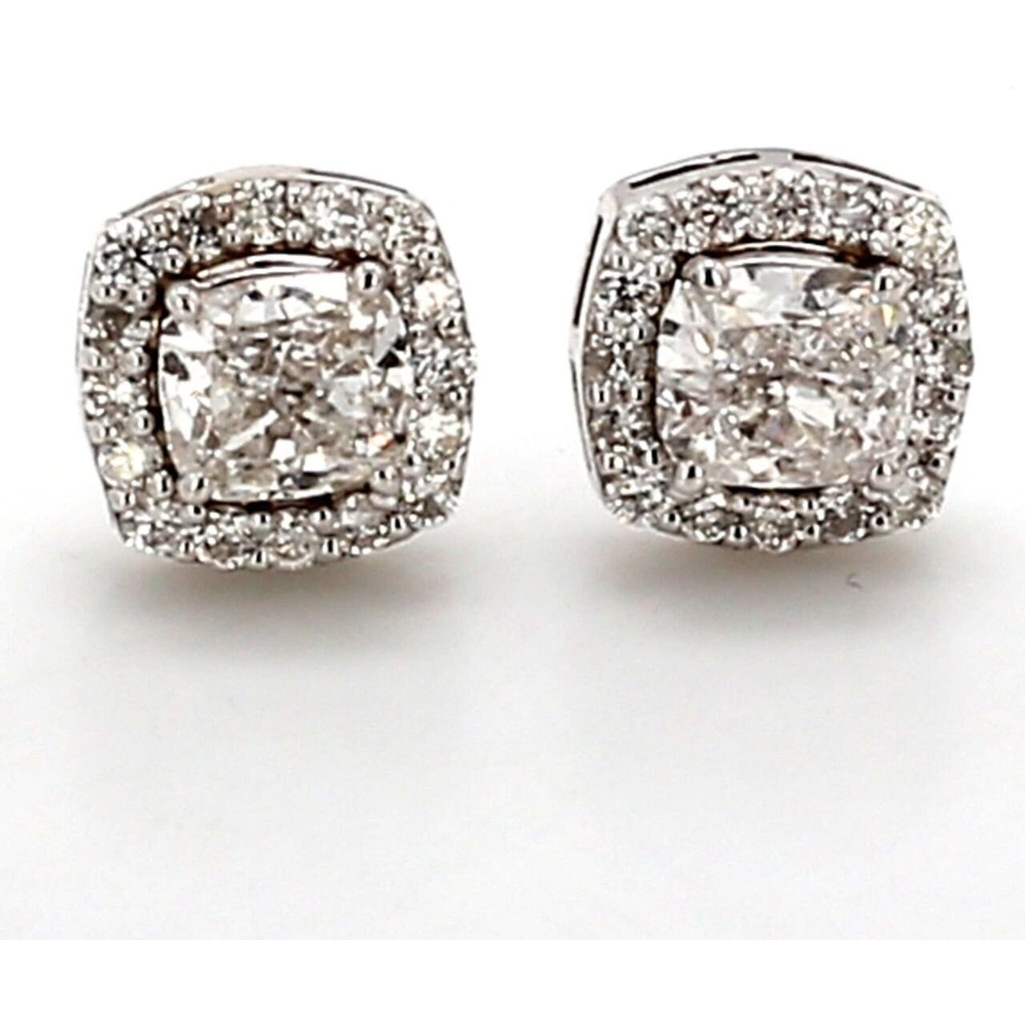 Ninacci 14K White Gold Halo Stud Earrings with GIA Certified Cushion Cut Diamond - 1.53 Carat Total Diamond Weight