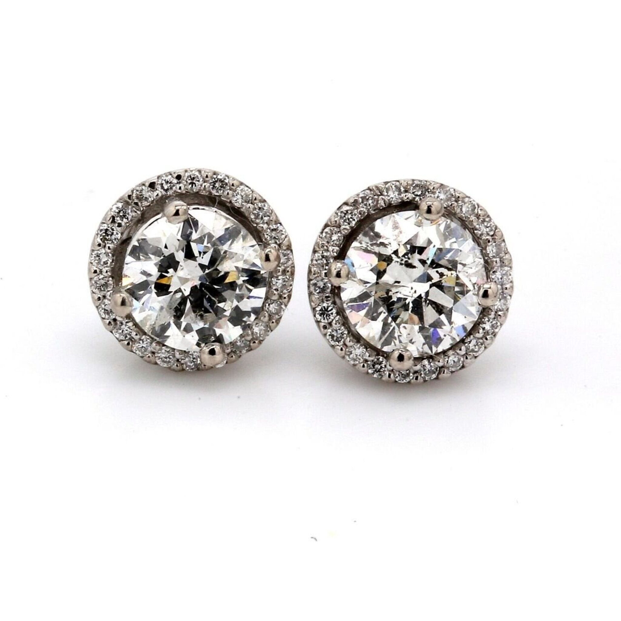 Ninacci 14K White Gold Halo Stud Earrings with Prong Set F-G/SI3 Diamonds - 1.86 Carat Total Diamond Weight Brilliance