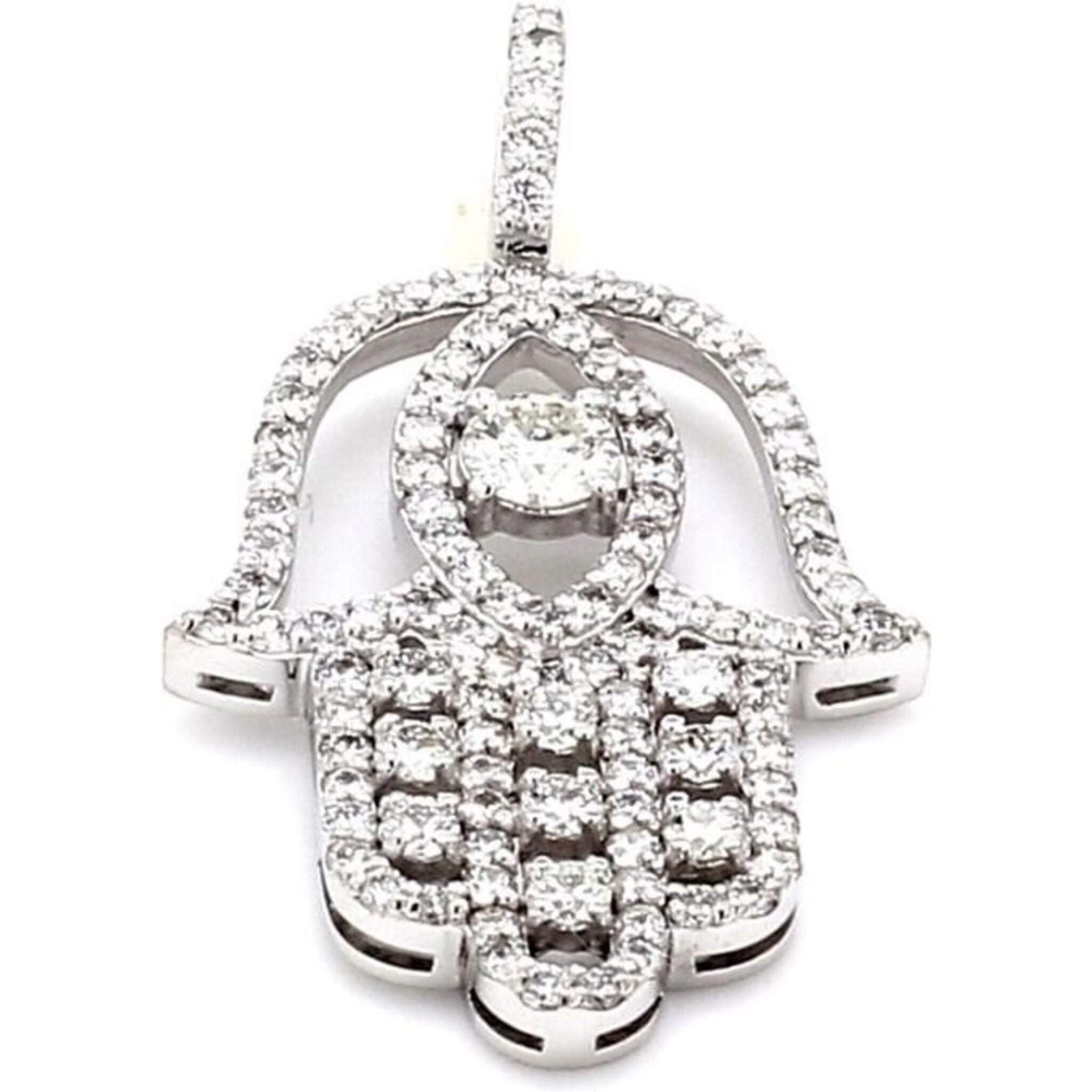 Ninacci 14K White Gold Hamsa Pendant with 1.68 Carats Diamonds – A Symbol of Grace and Prote Caratsion