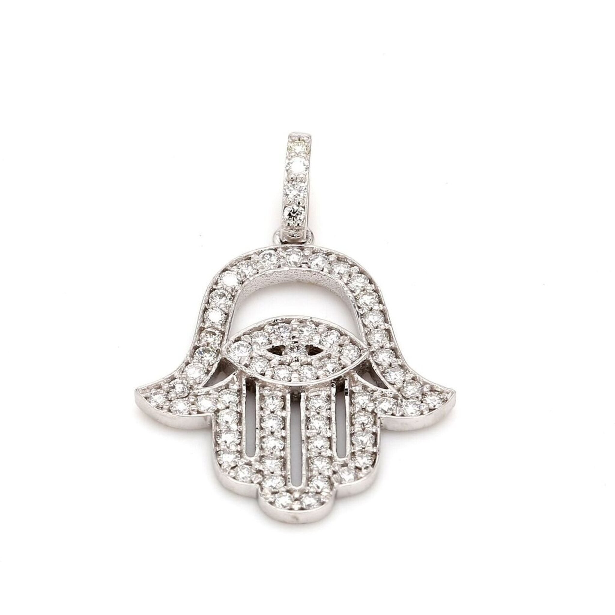 Ninacci 14K White Gold Hamsa Pendant with 62 Pave Set Round Diamonds - 0.62 Carat Total Diamond Weight