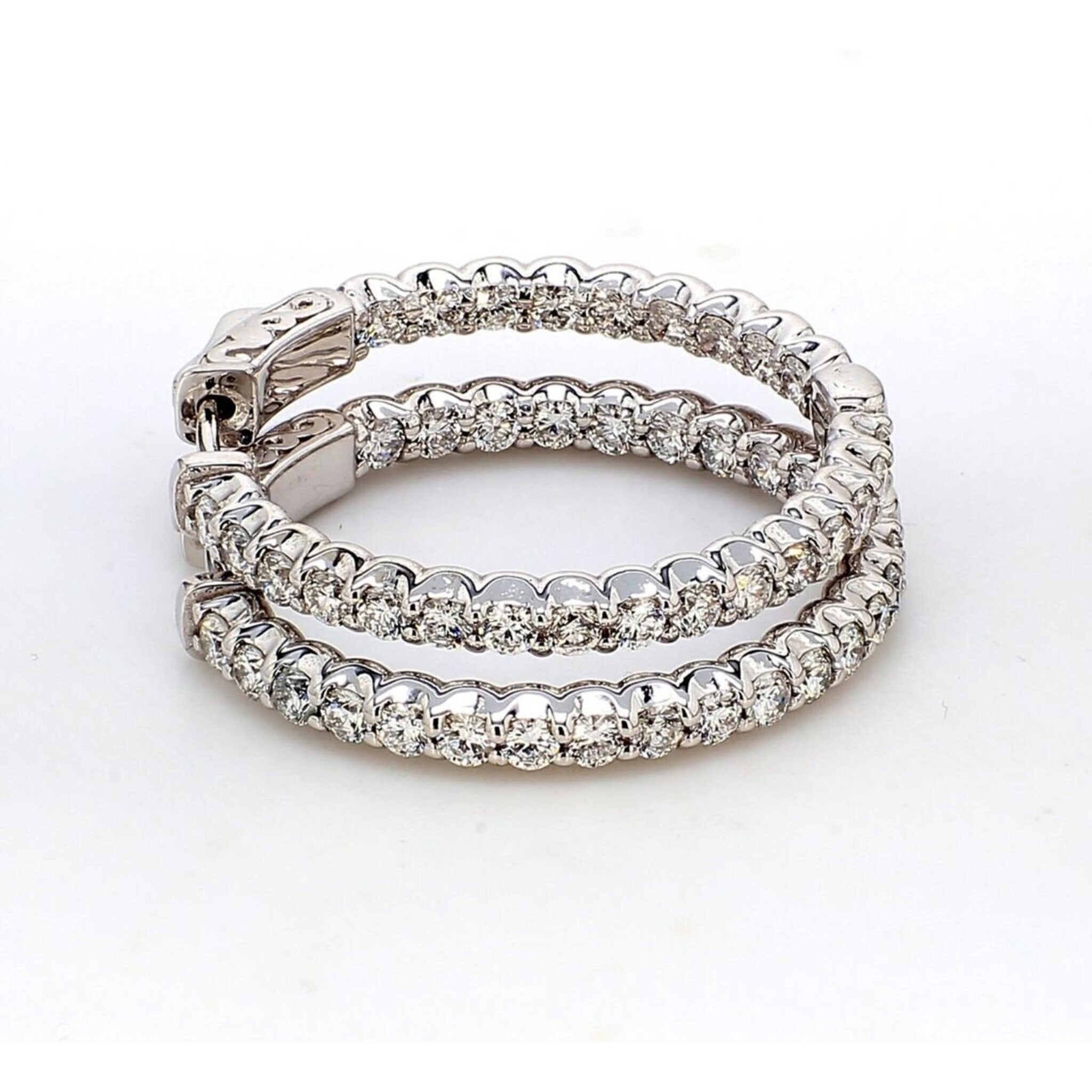 Ninacci 14K White Gold Inside Out Hoop Earrings with 1.90 Carats U-prong Set Round Diamonds