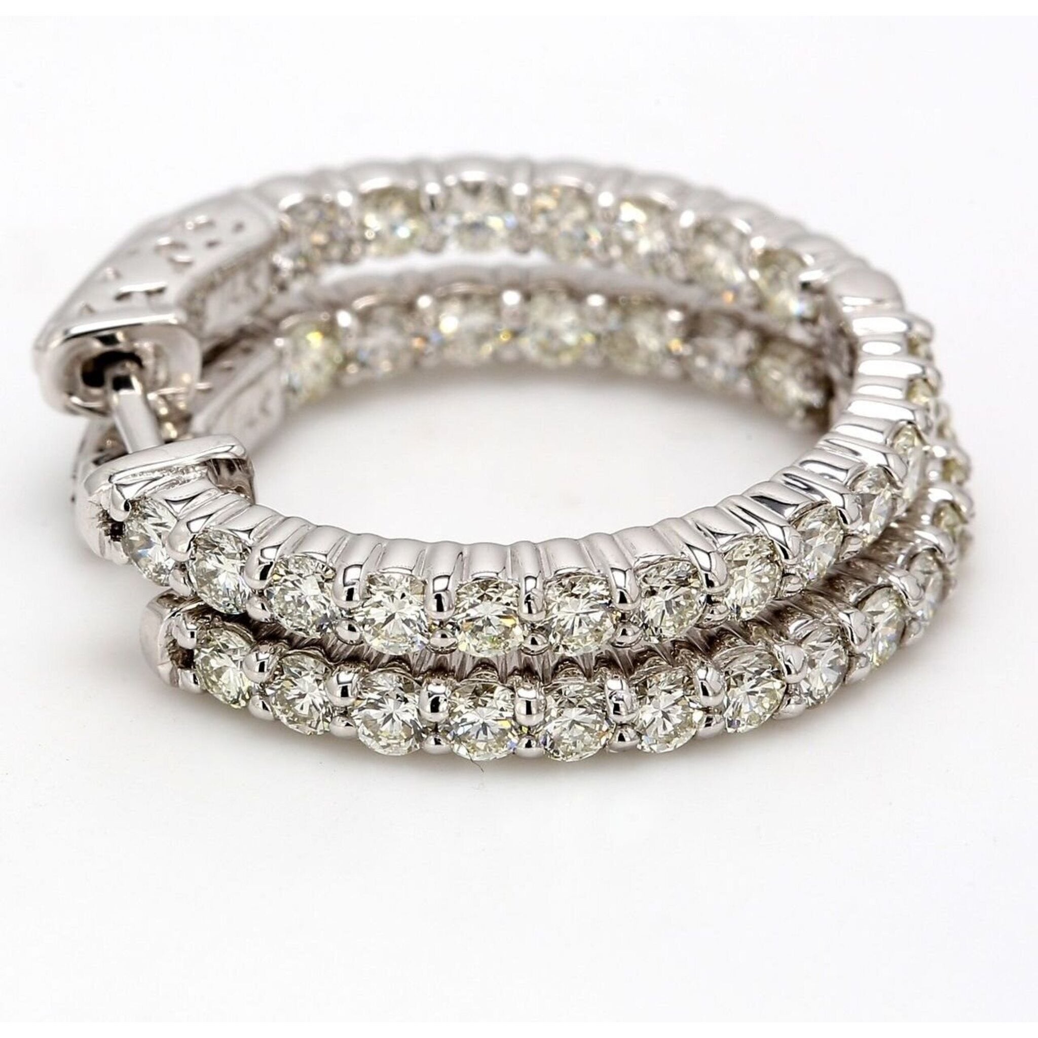 Ninacci 14K White Gold Inside Out Hoop Earrings with 2.02 Carats Round Diamonds and Special Spring Lock