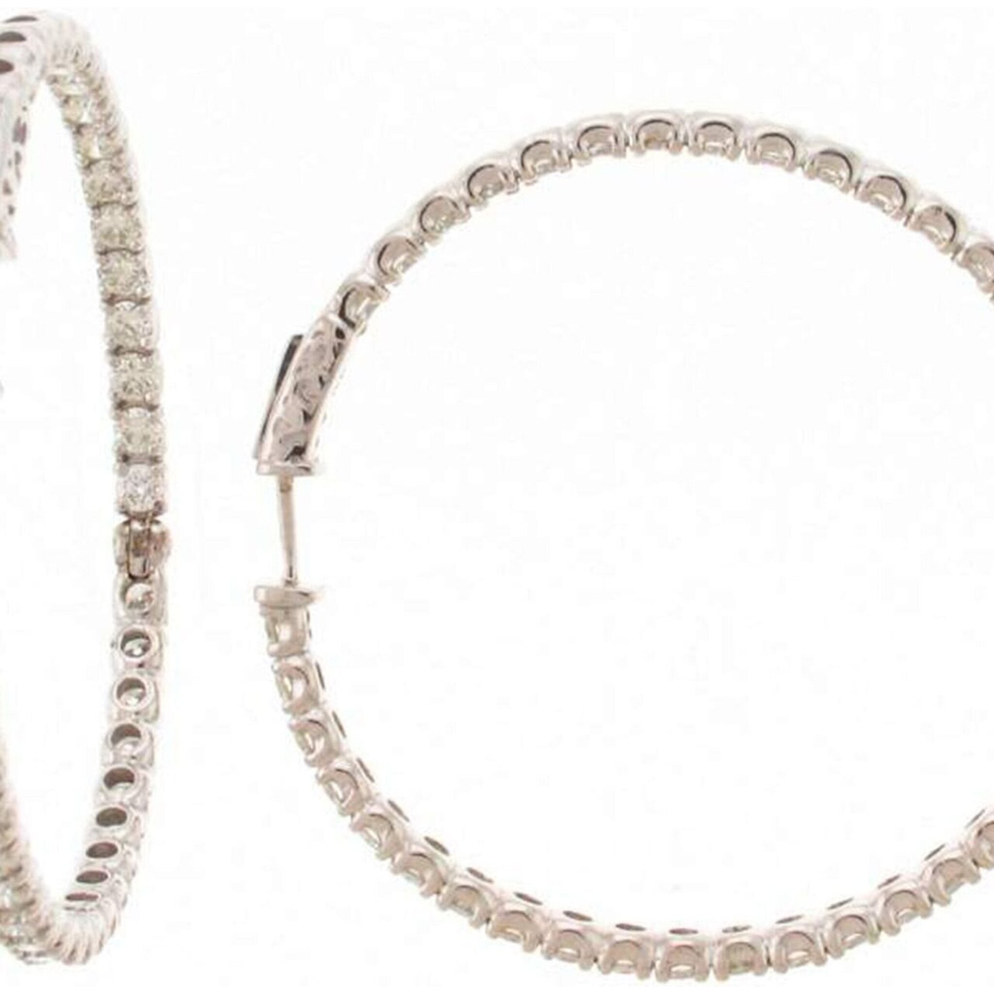 Ninacci 14K White Gold Inside Out Hoop Earrings with 210 Prong Set Round Diamonds - 5.26 Carat Total Diamond Weight