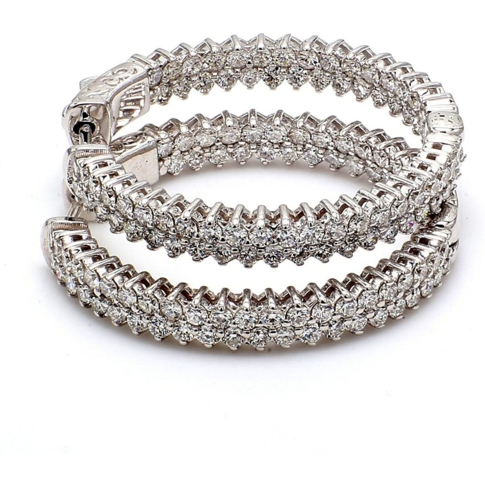 Ninacci 14K White Gold Inside Out Hoop Earrings with 3.04 Carat Total Diamond Weight