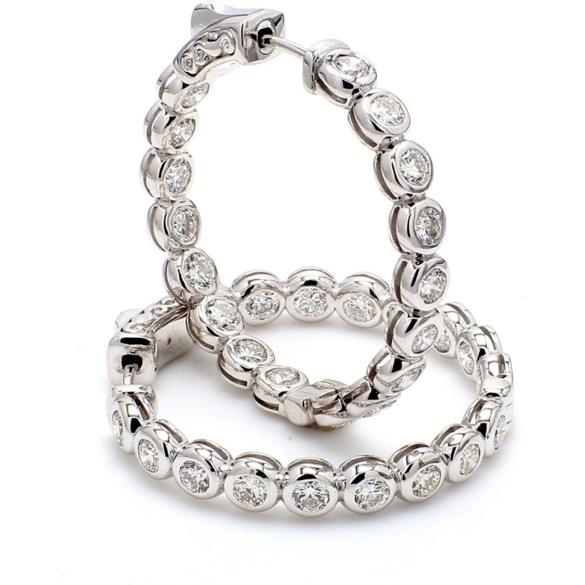 Ninacci 14K White Gold Inside Out Hoop Earrings with 3.26 Carats Round Diamonds