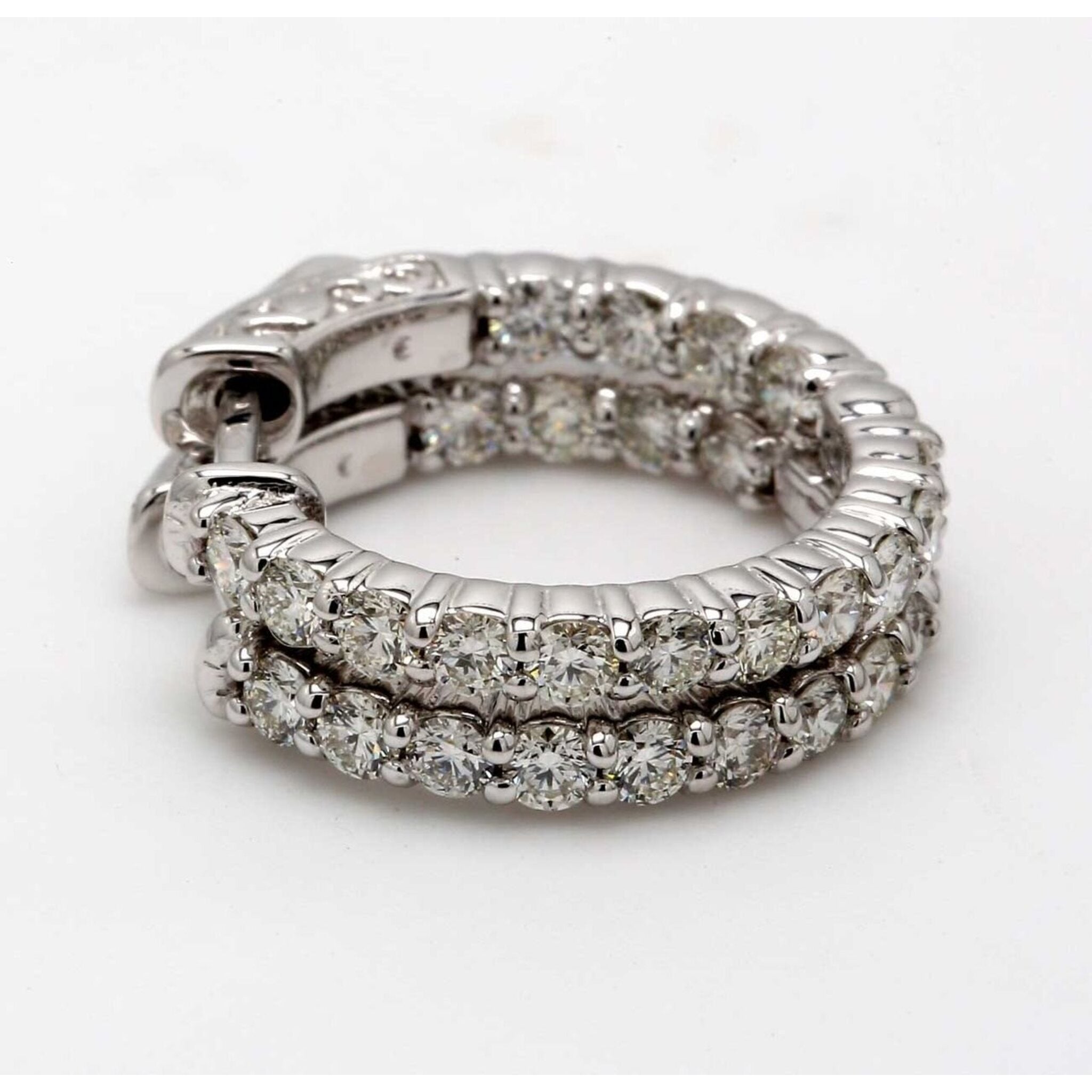 Ninacci 14K White Gold Inside Out Hoop Earrings with 30 Prong-Set Round Diamonds - 1.39 Carat Total Diamond Weight
