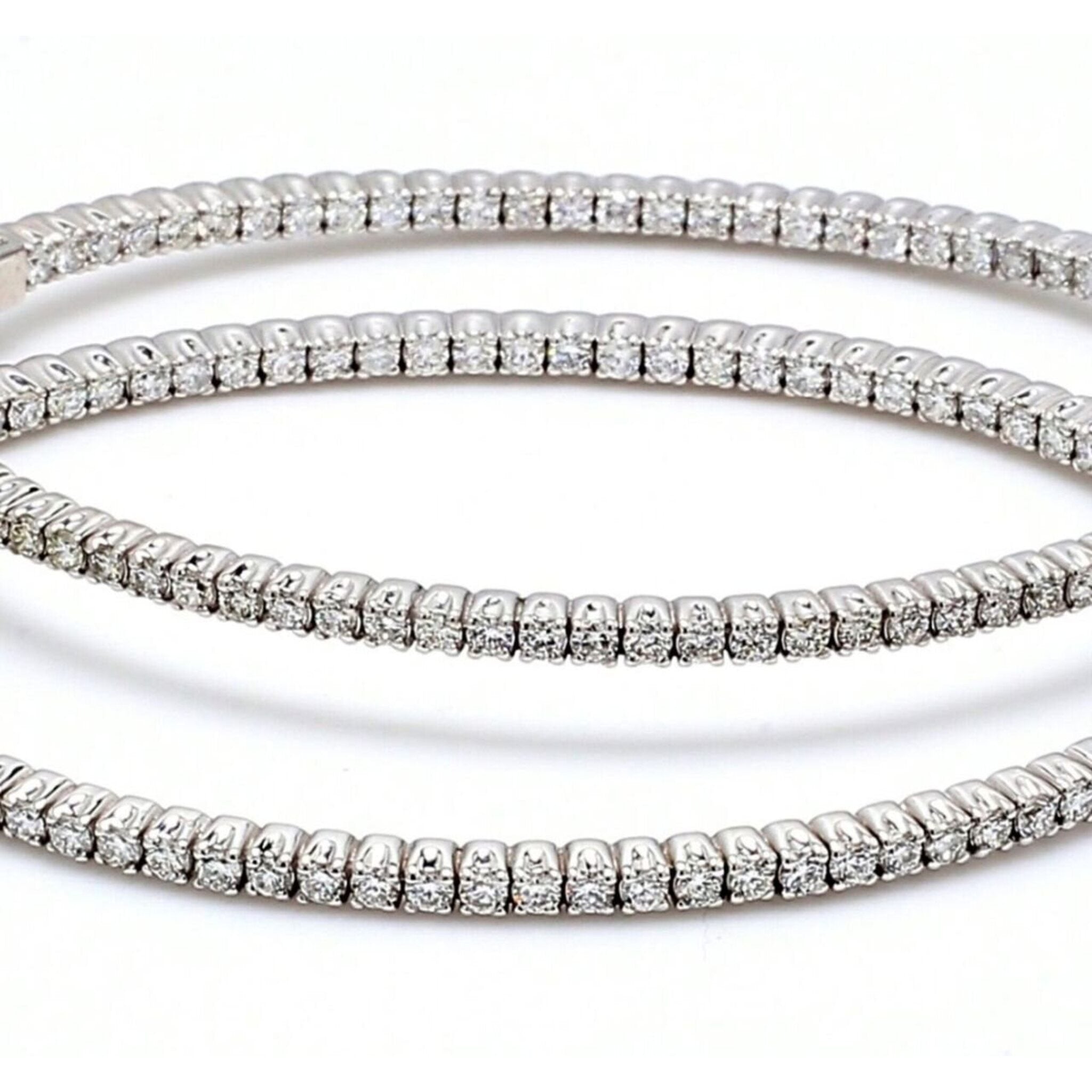 Ninacci 14K White Gold Inside Out Hoop Earrings with 4-Prong Set Round Diamonds - 3.42 Carat Total Diamond Weight