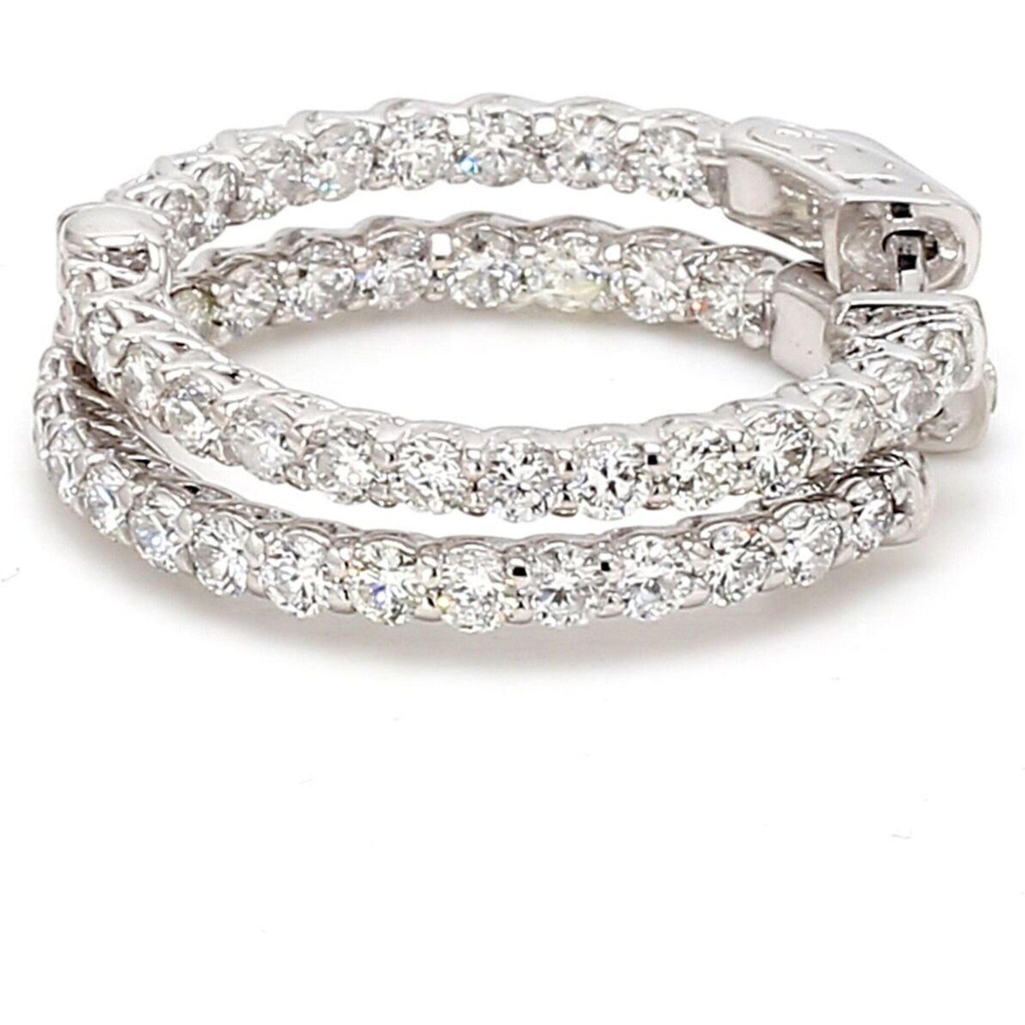 Ninacci 14K White Gold Inside Out Hoop Earrings with 44 Prong-Set Round Diamonds - 2.19 Carat Total Diamond Weight