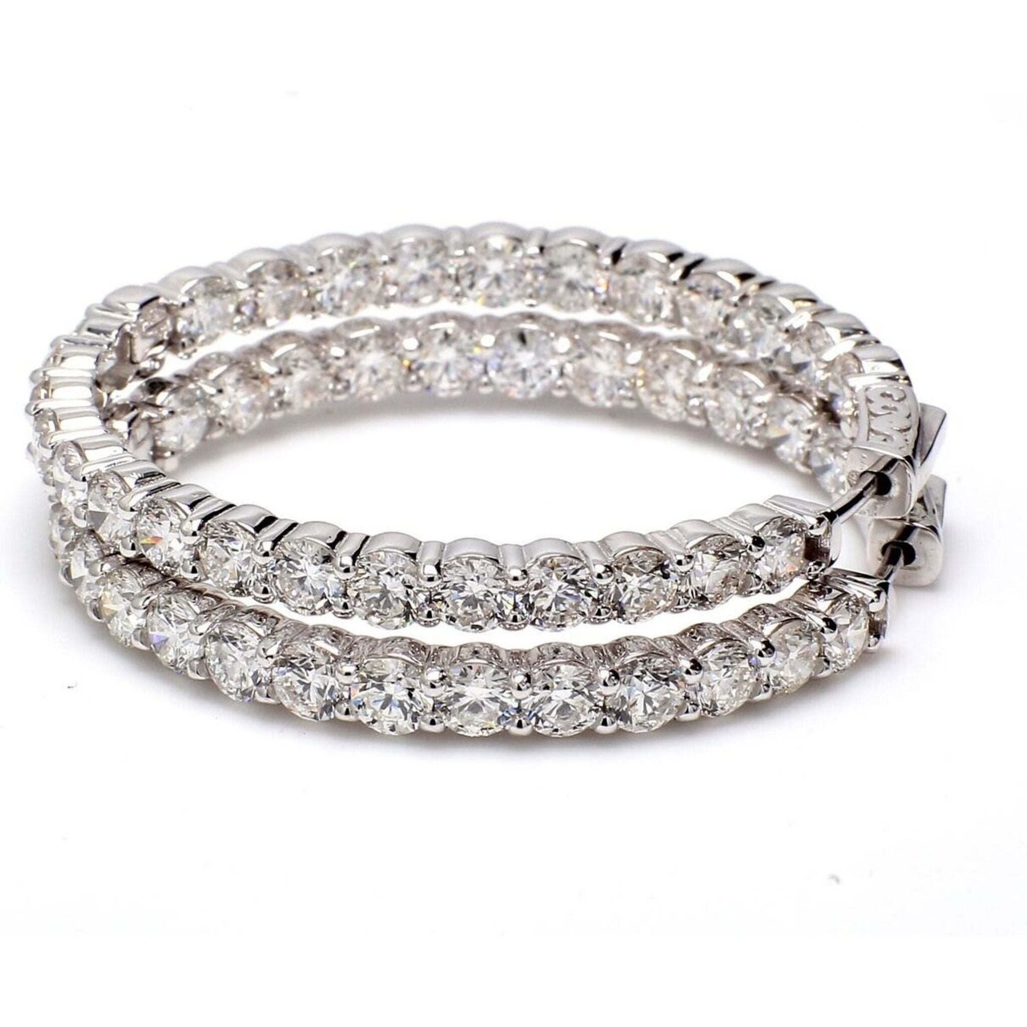 Ninacci 14K White Gold Inside Out Hoop Earrings with 52 Prong Set Round Diamonds - 9.69 Carat Total Diamond Weight
