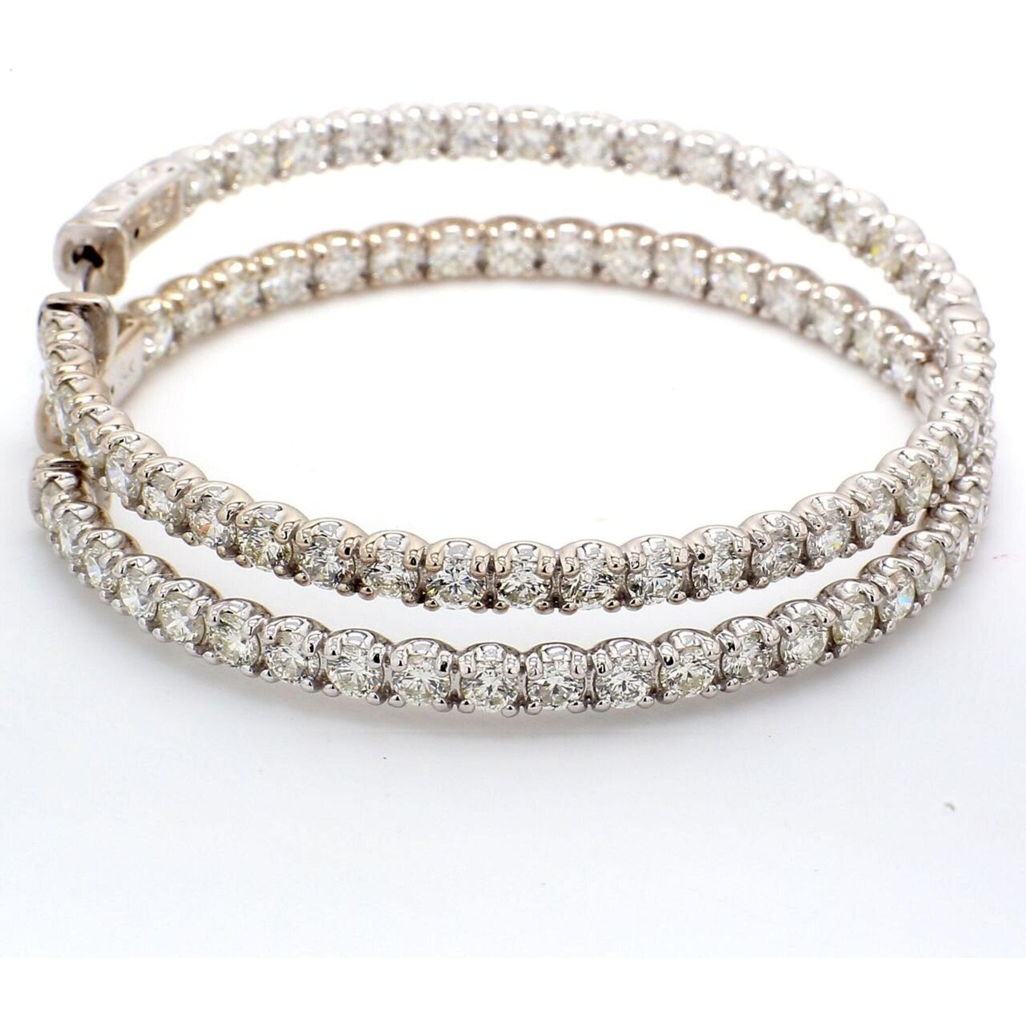Ninacci 14K White Gold Inside Out Hoop Earrings with 7.04 Carat Total Diamond Weight